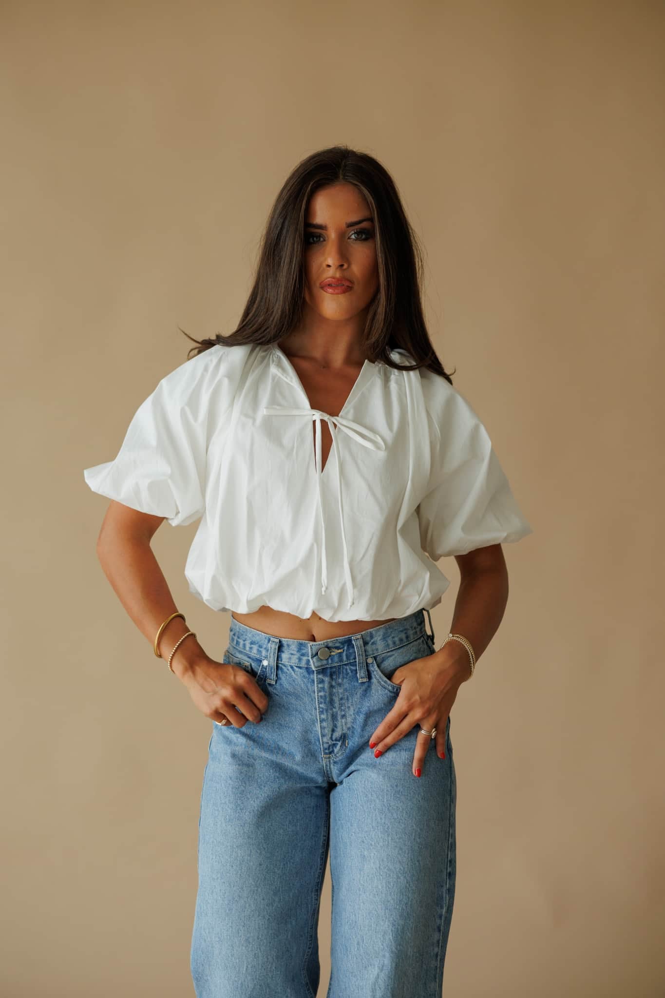 White Balloon Poplin Top