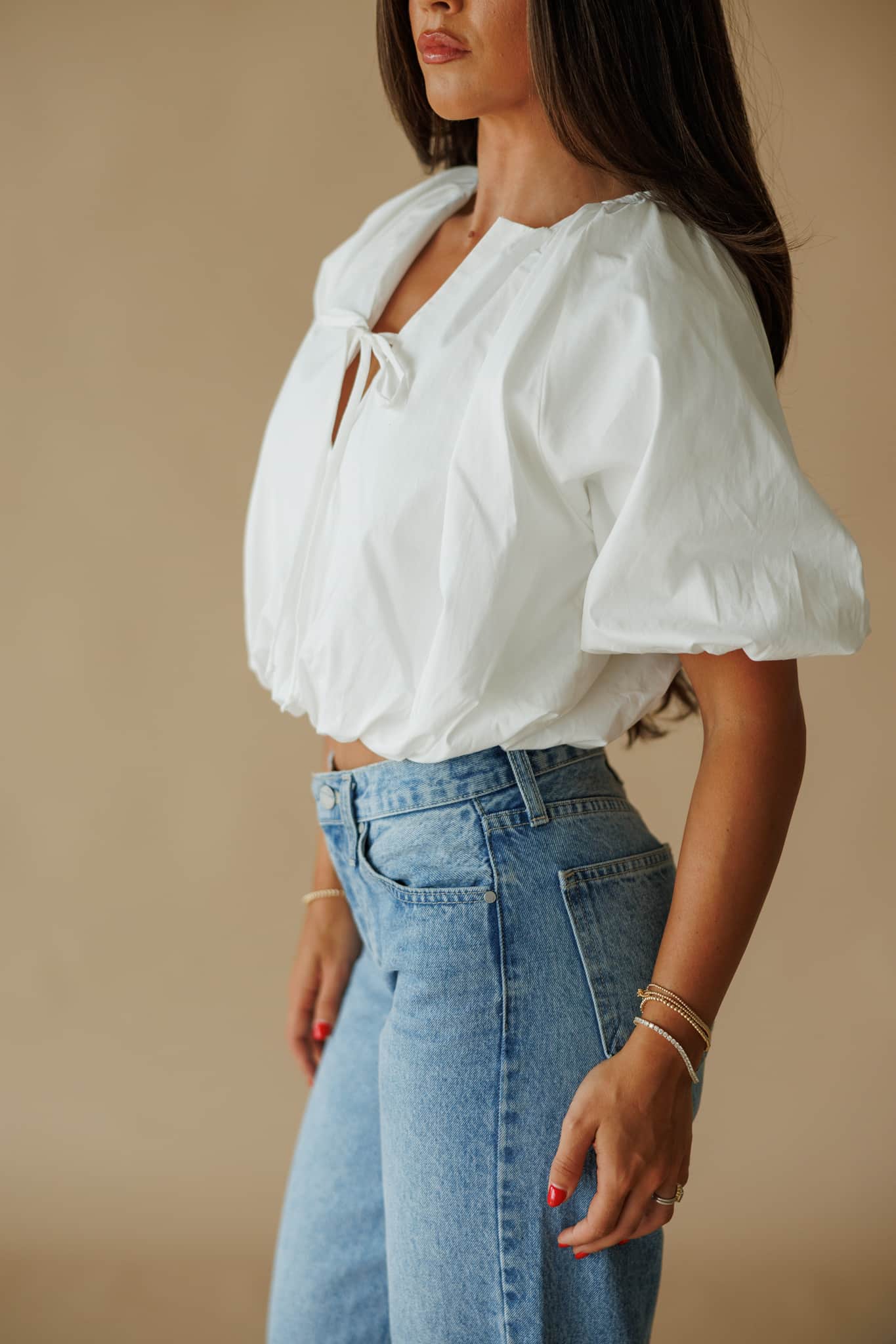 White Balloon Poplin Top