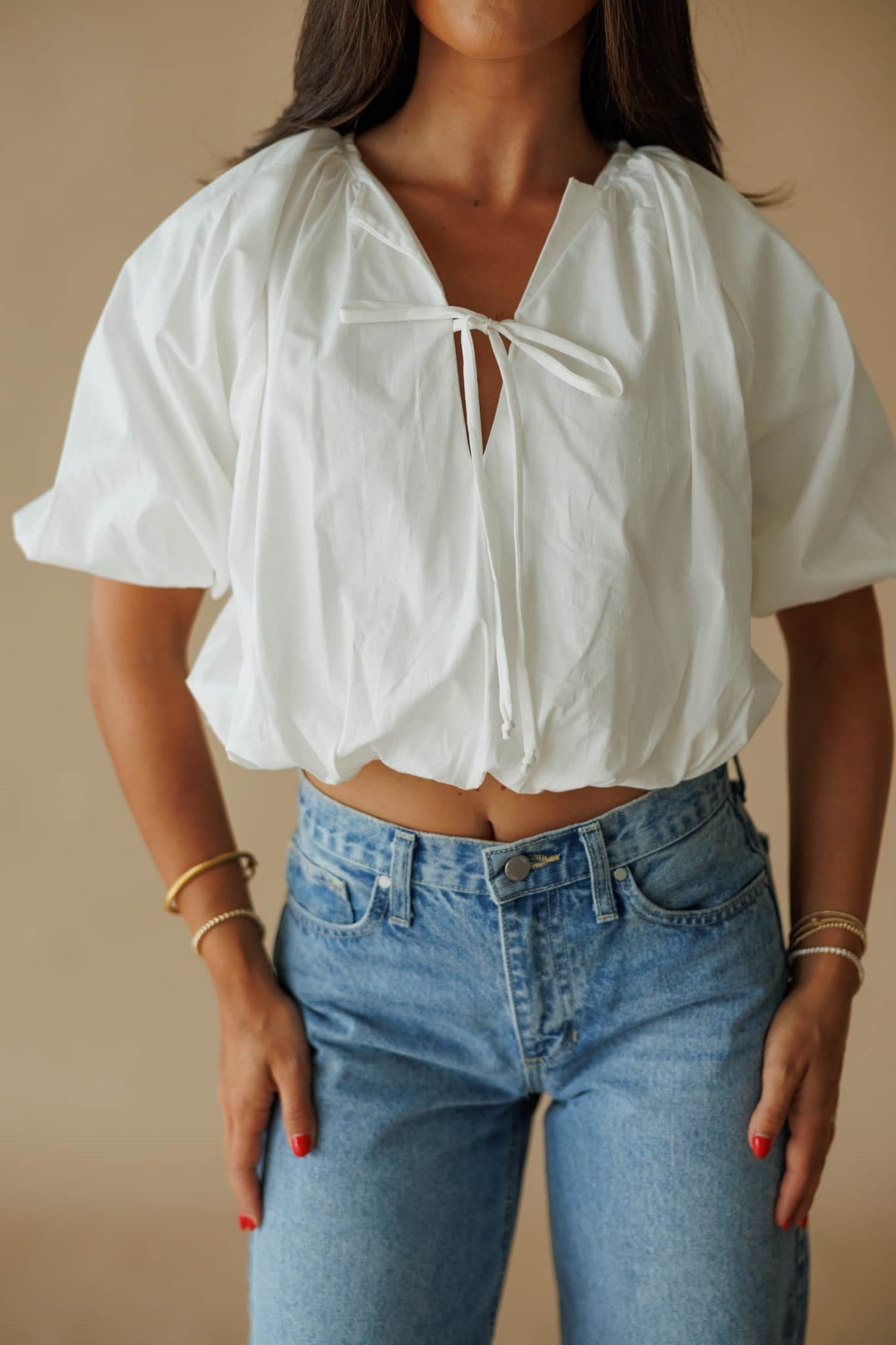 White Balloon Poplin Top