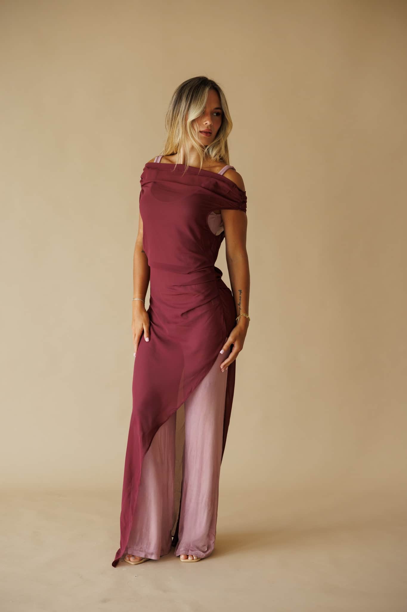 Sheer Overlay Dress Jumpsuit Set
