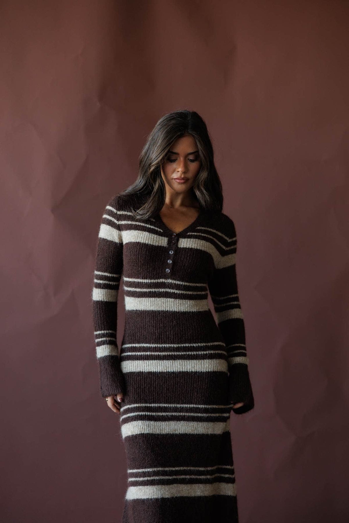 Striped knit maxi dress