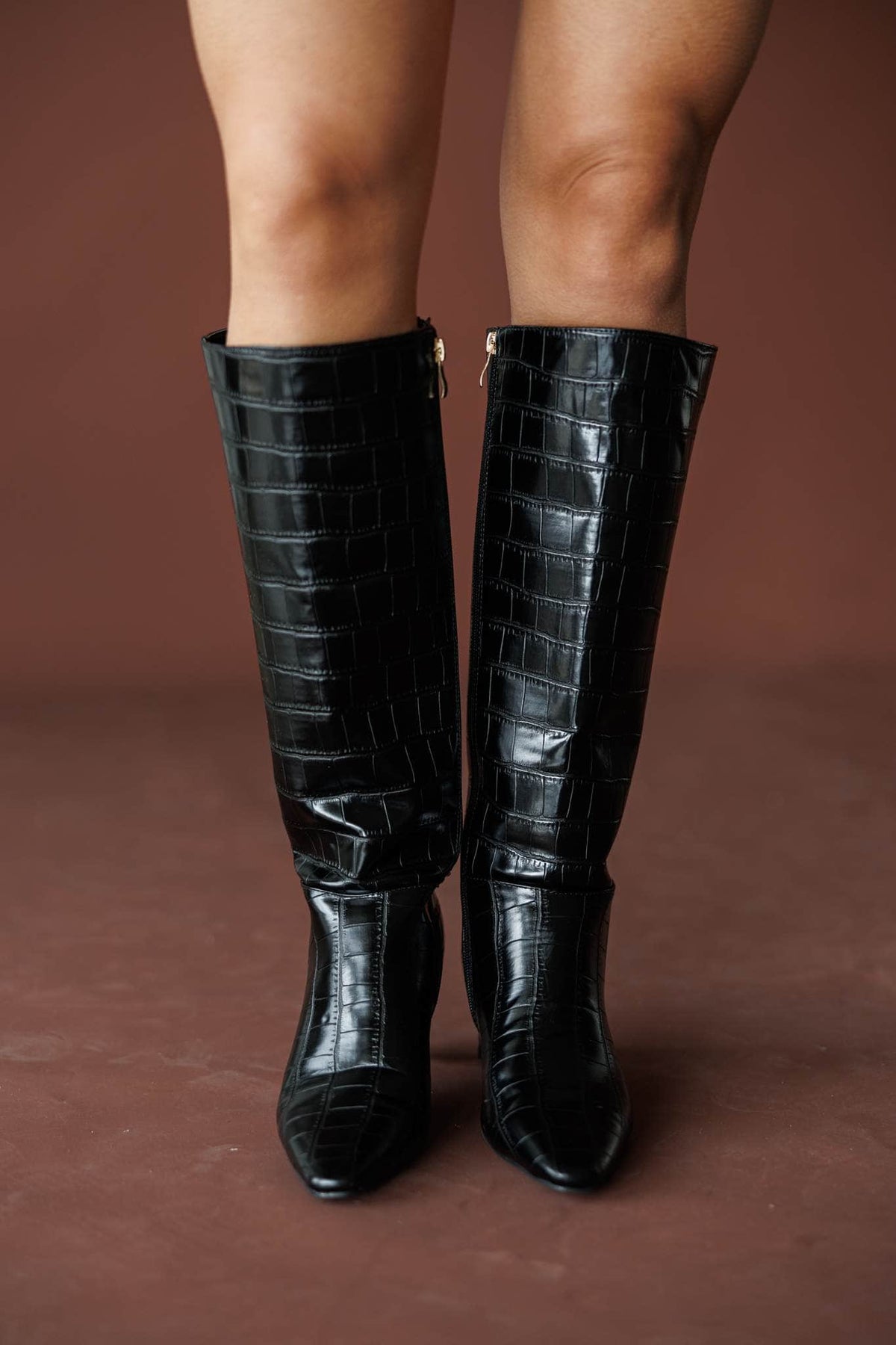 Rocky Boot***, in black, three-quarter view of the croc texture