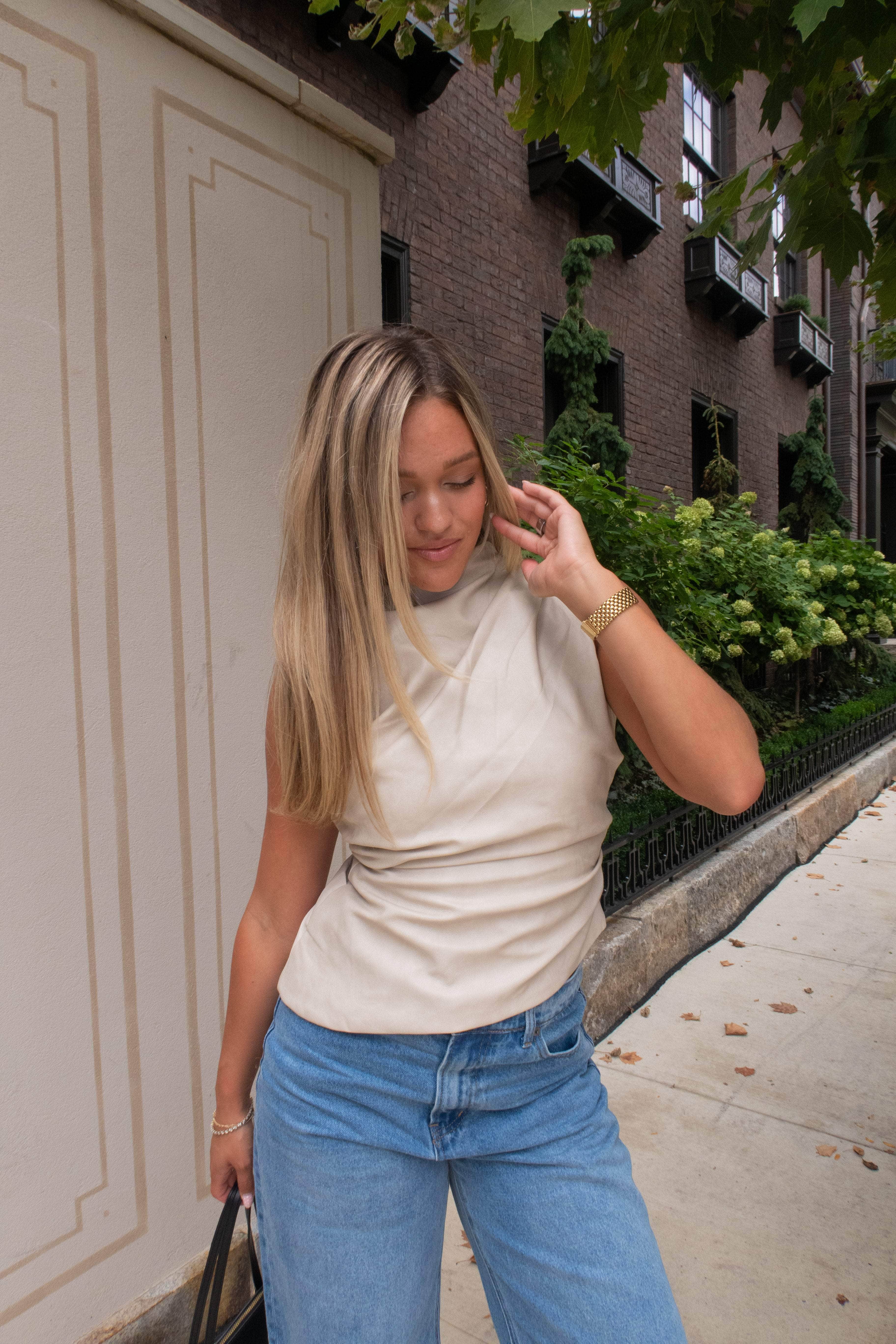 Beige Distressed Leather Top