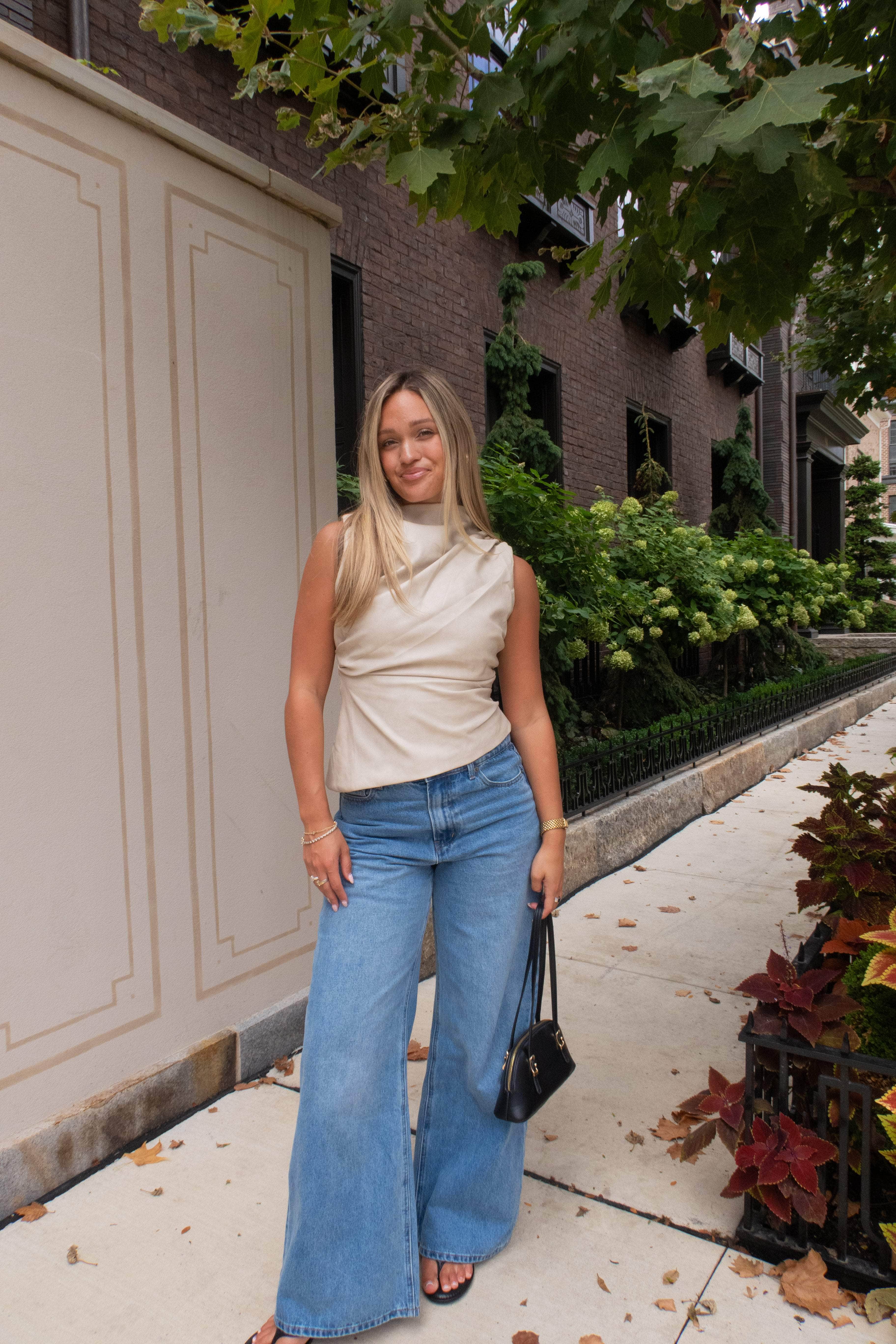 Beige Distressed Leather Top