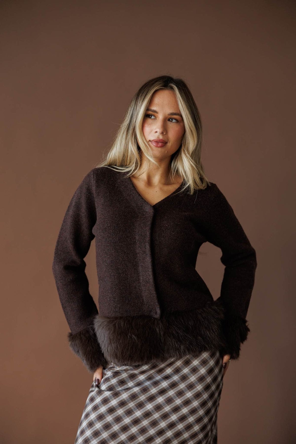 Fur trim jacket, front view