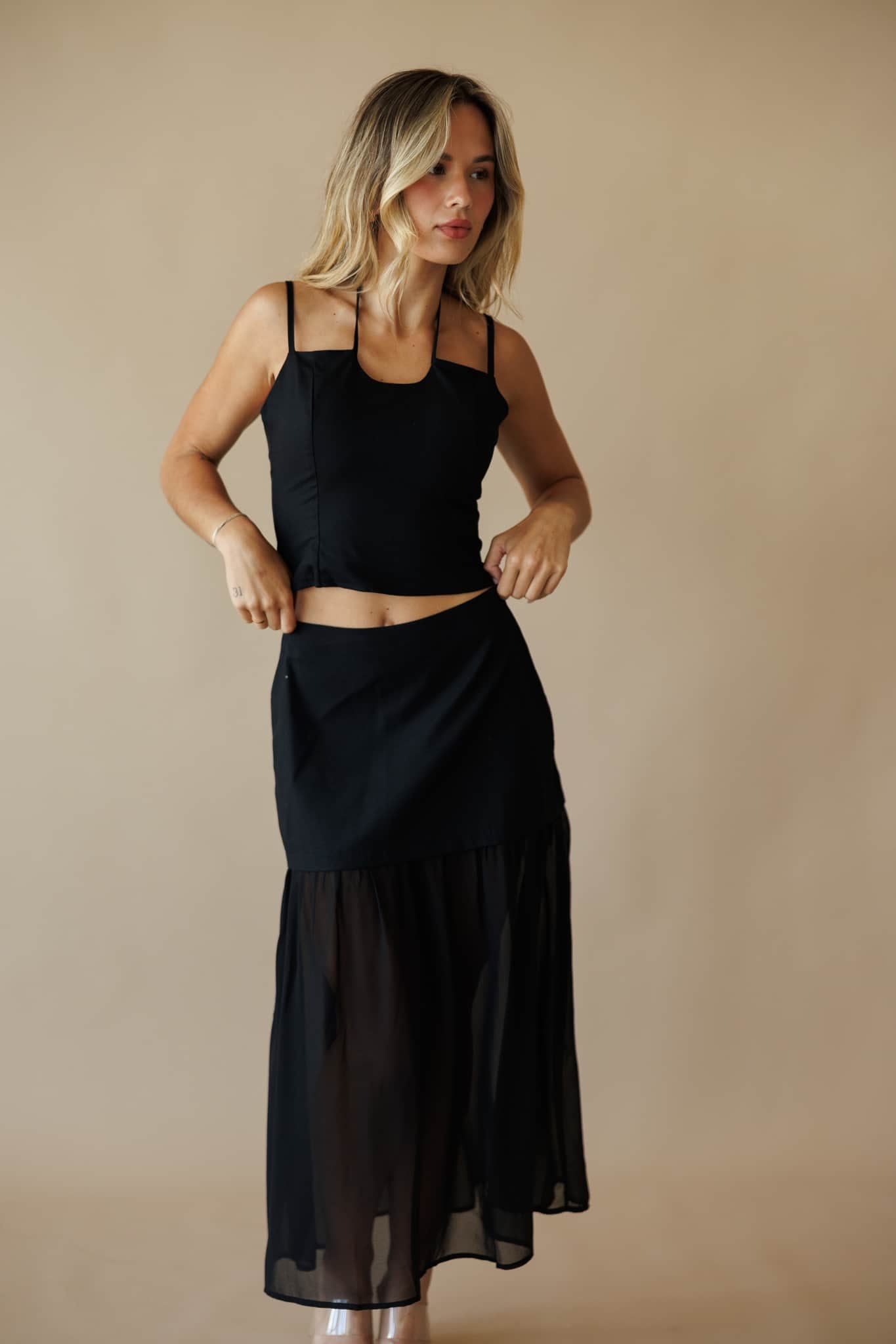 Black Contrast Detail Maxi Skirt