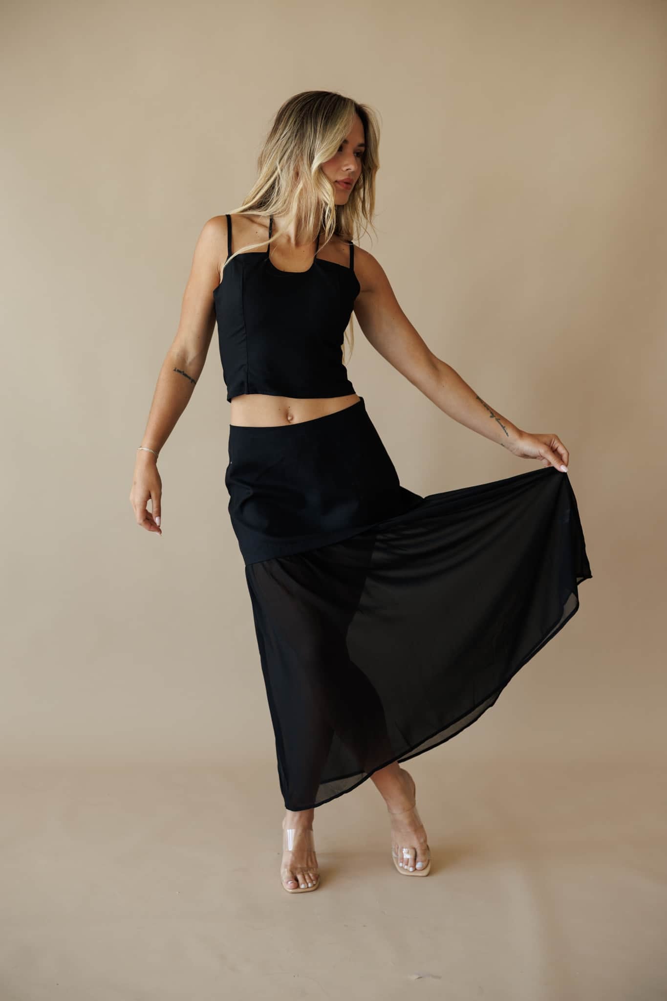 Black Contrast Detail Maxi Skirt