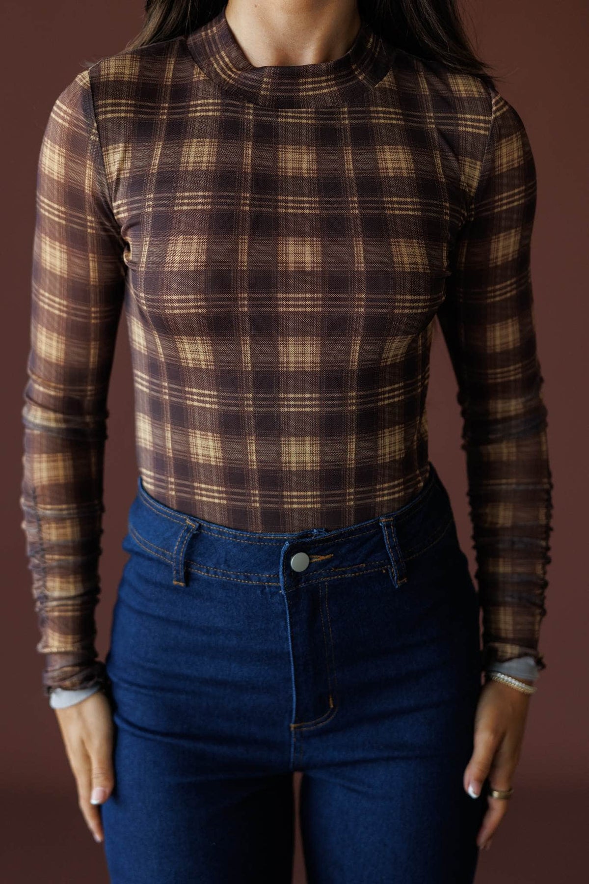 Bookmarked Plaid Mesh Bodysuit