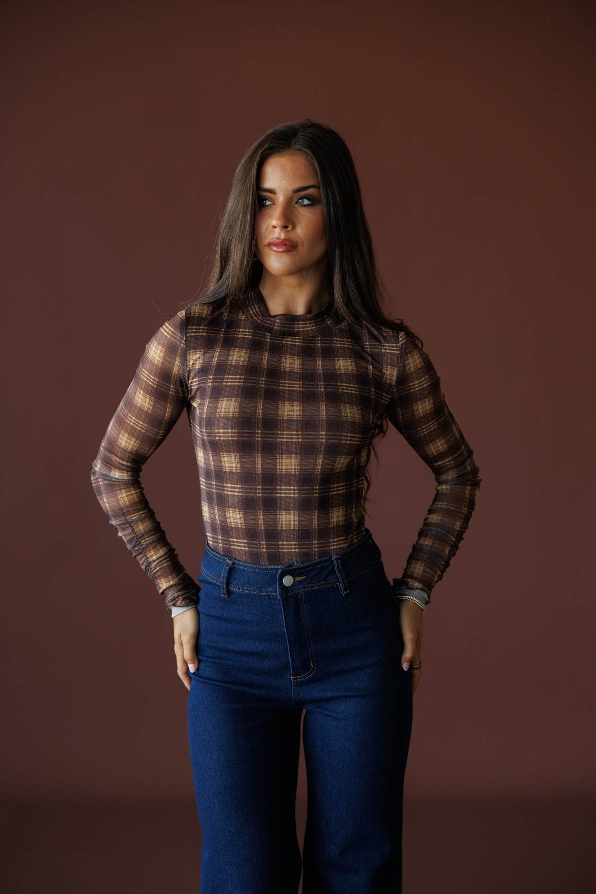 Bookmarked Plaid Mesh Bodysuit