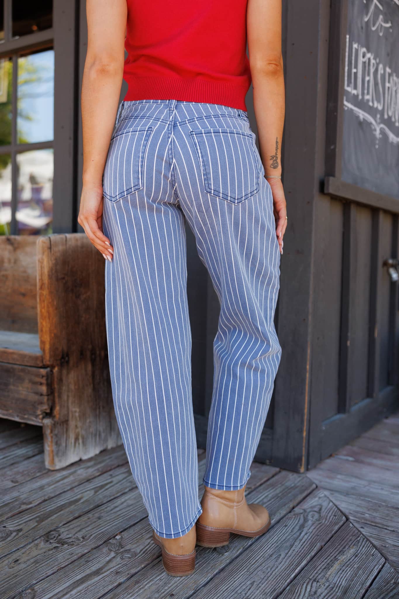 Just Black Striped Barrel Jean