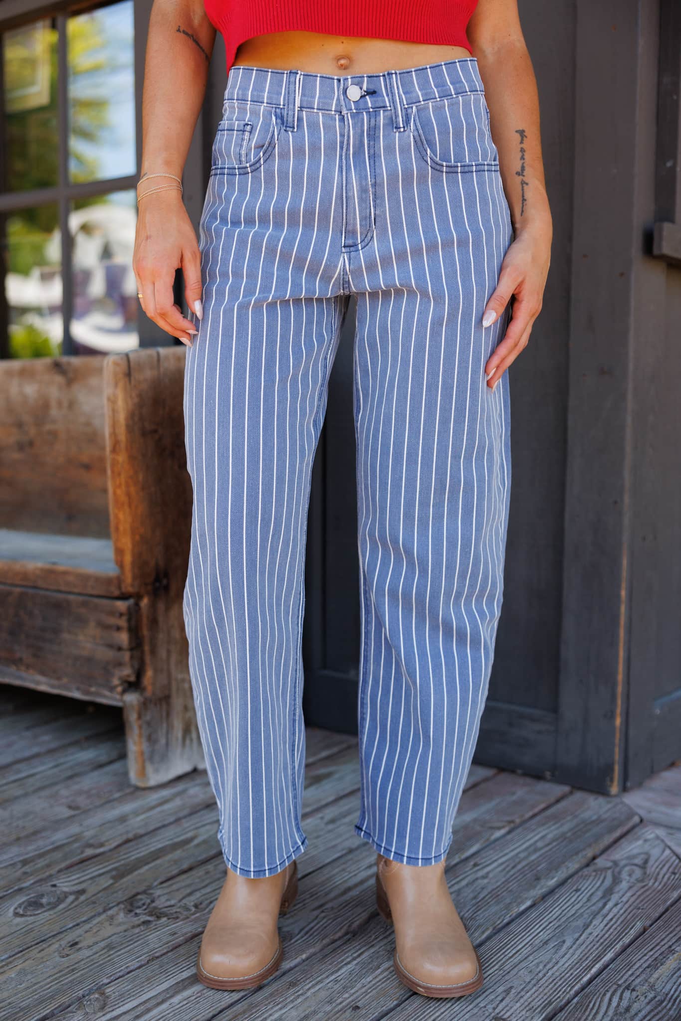 Just Black Striped Barrel Jean