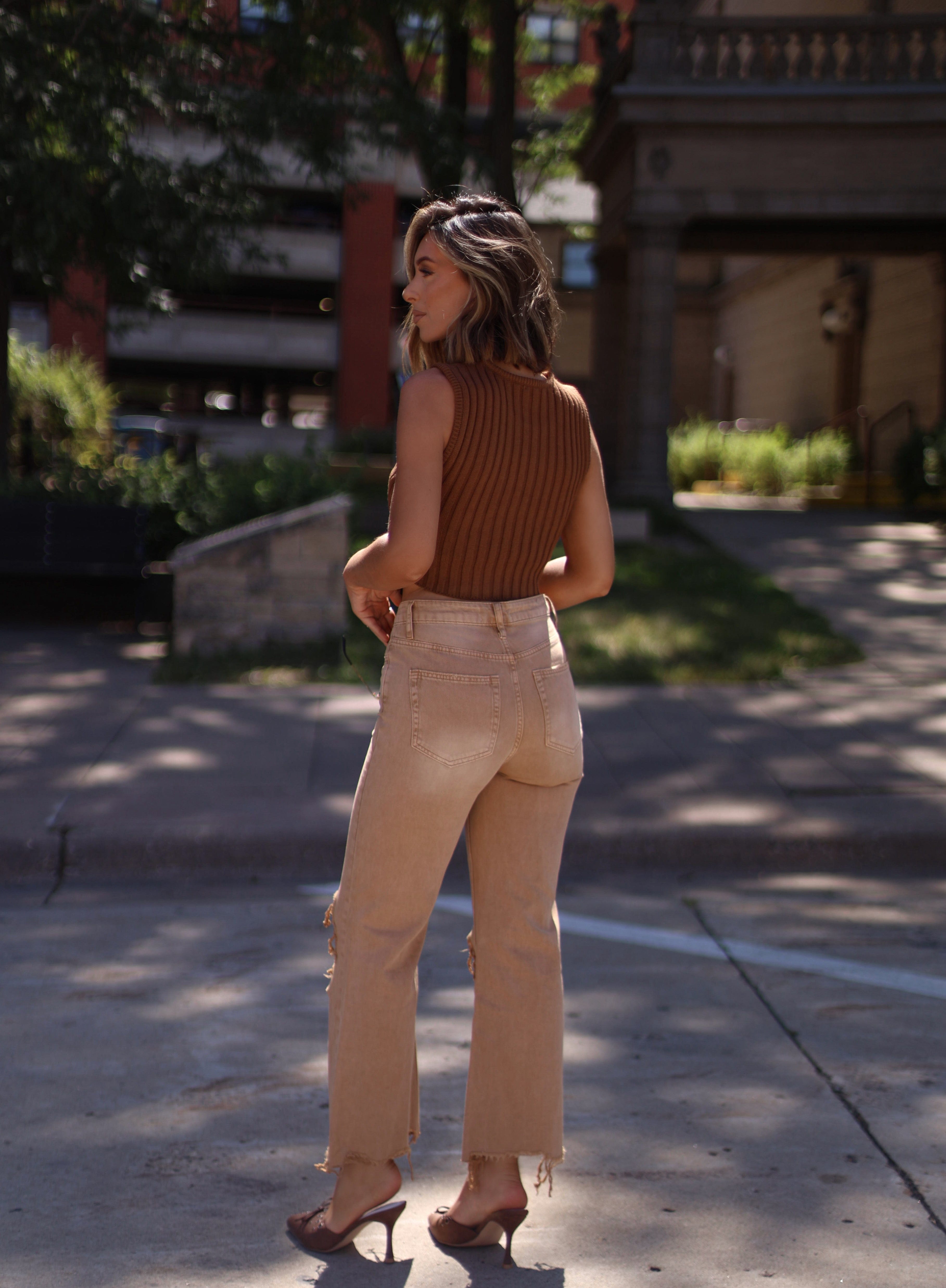 Brown Crop Flare Denim Vervet