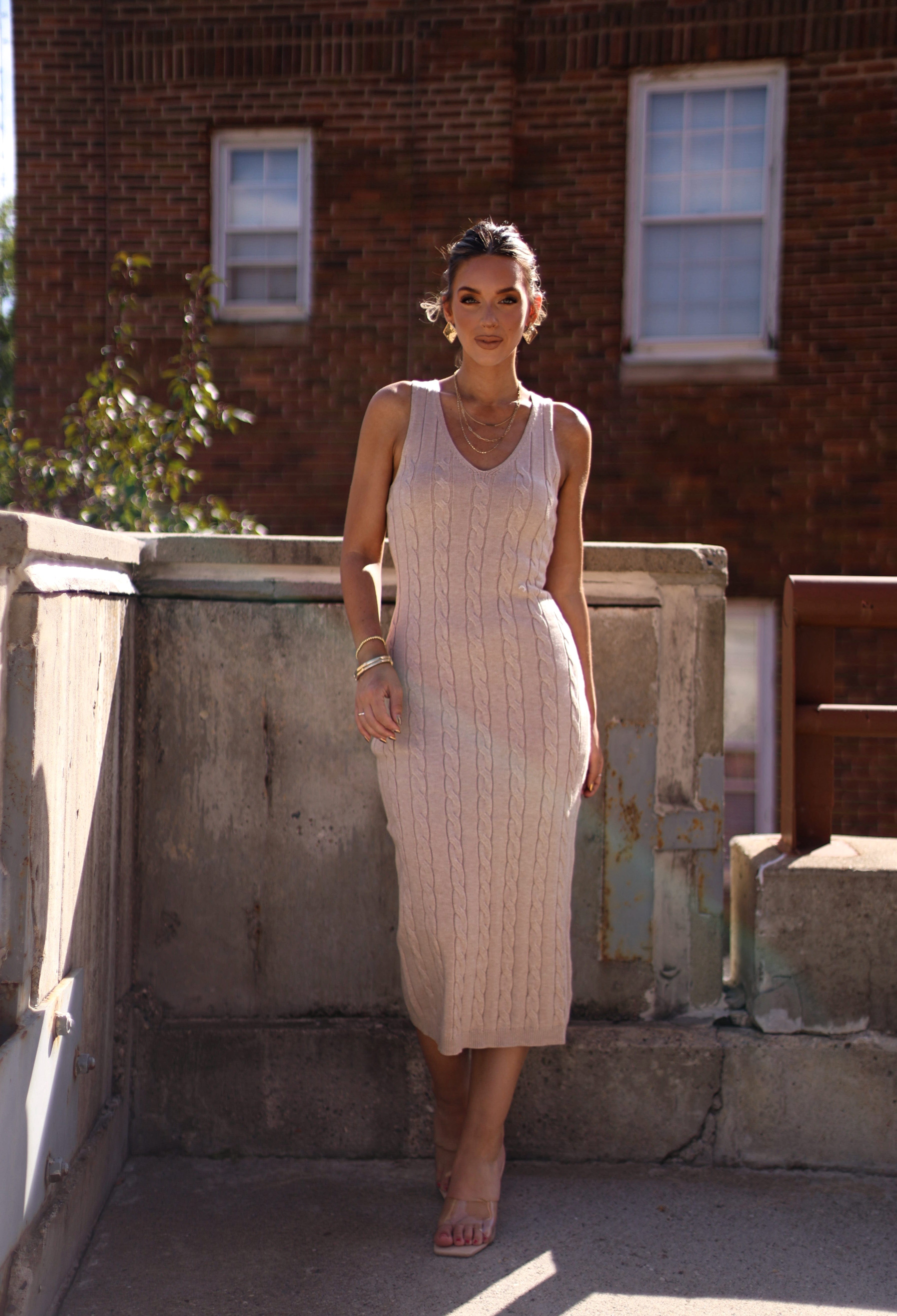Catalina Cable Knit Sweater Dress Le Lis