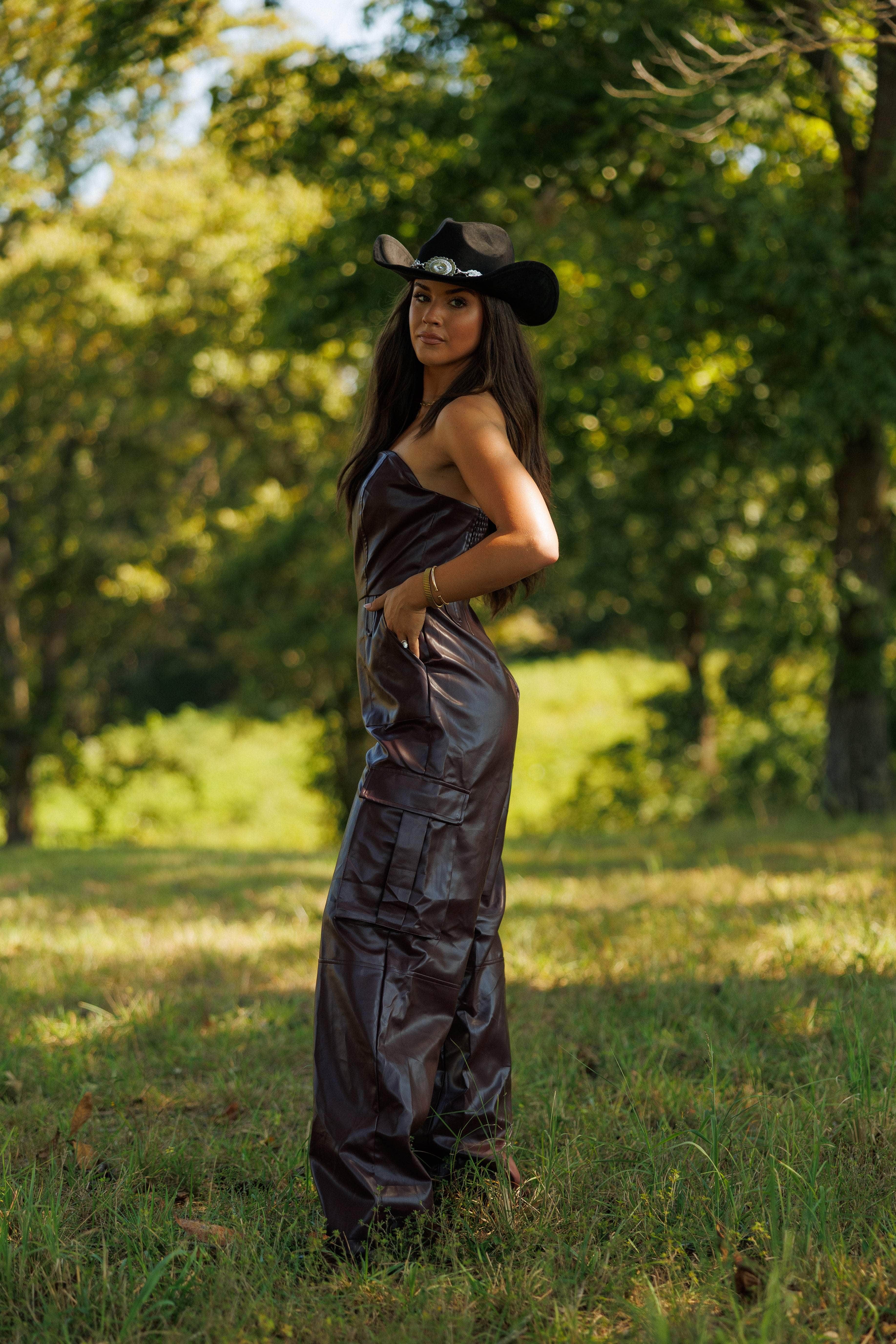 Dark Burgundy Leather Jumpsuit