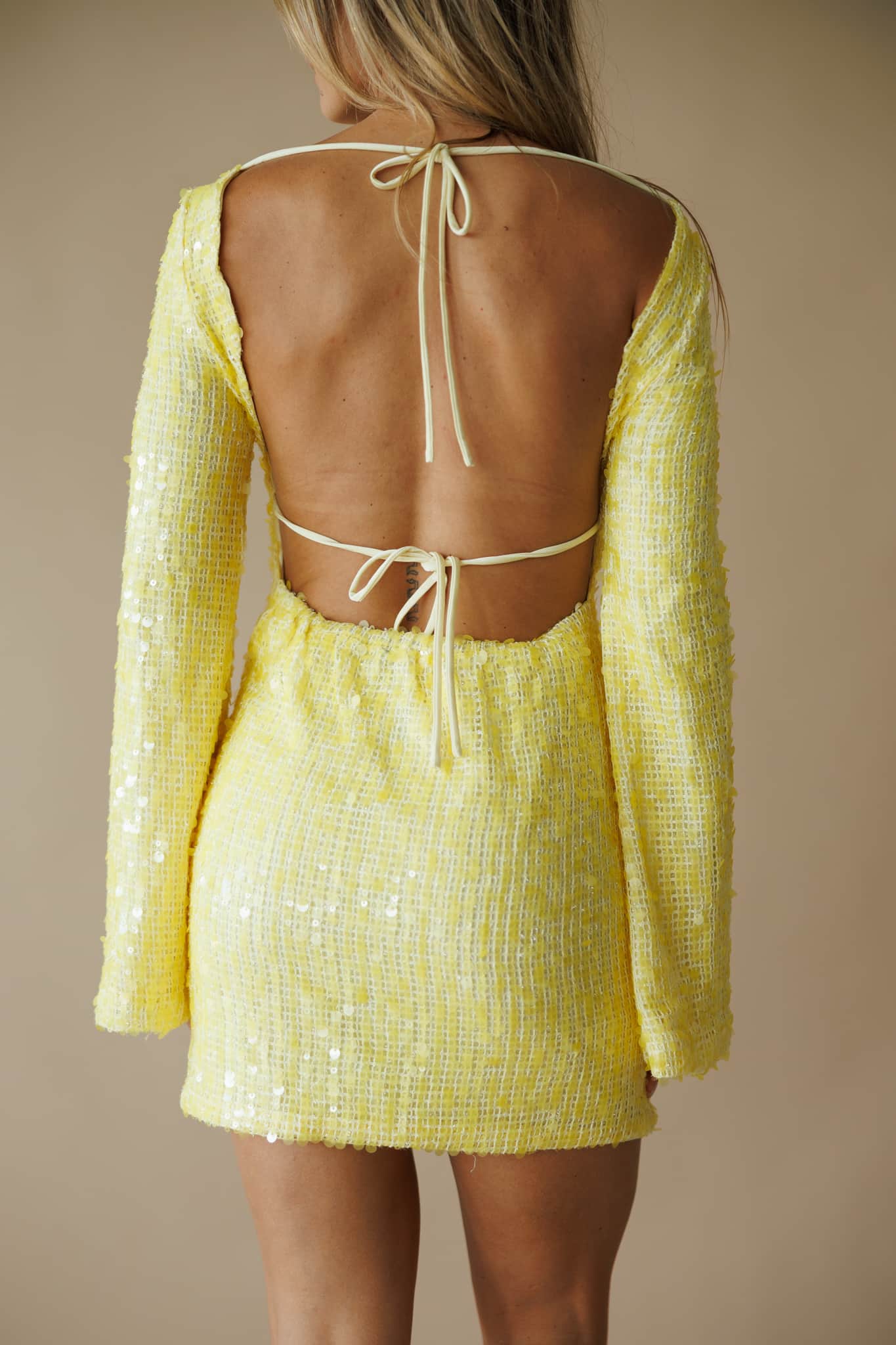 Yellow Sequin Long Sleeve Mini Dress