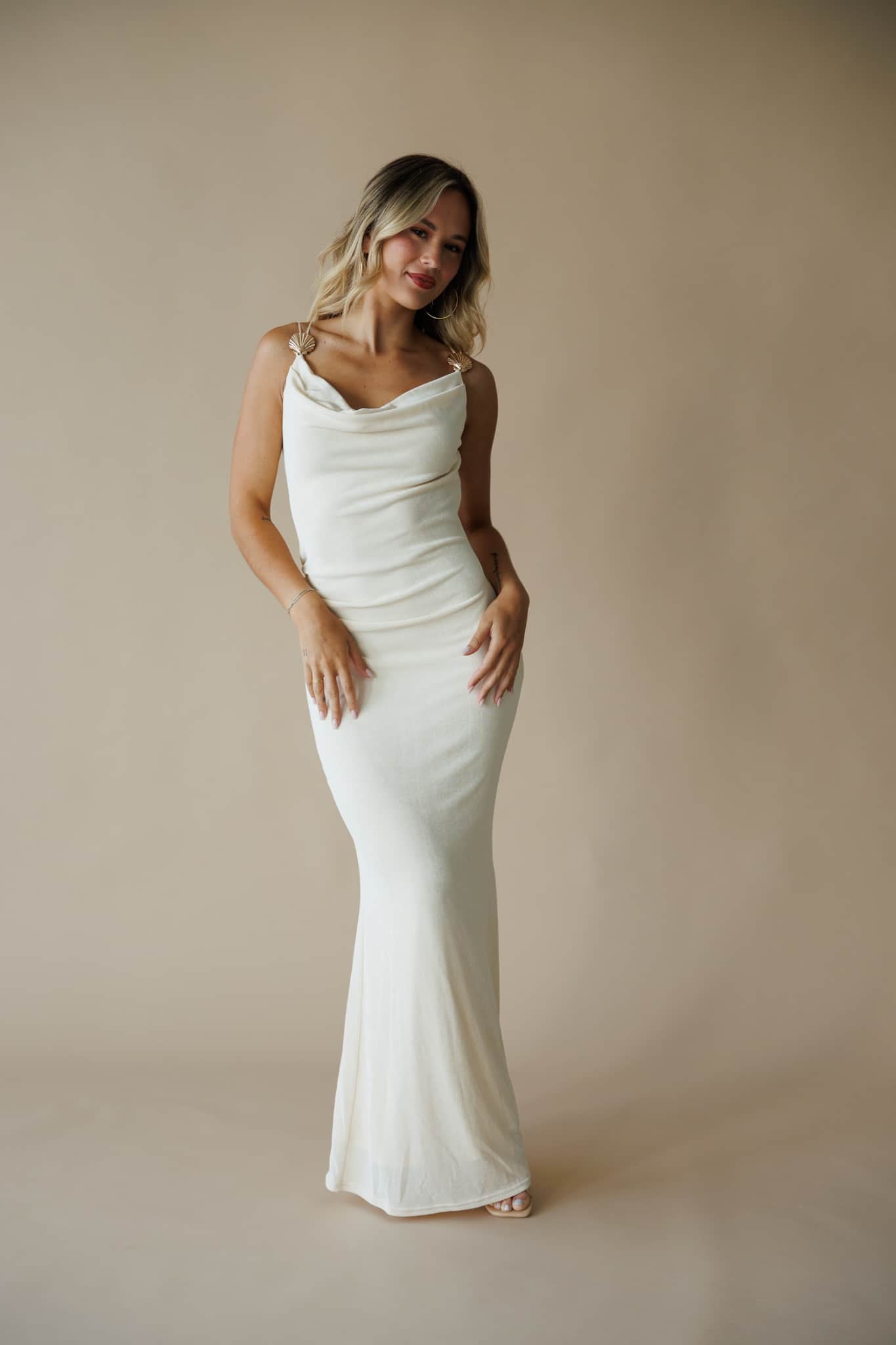 Cream Seashell Trim Maxi Dress