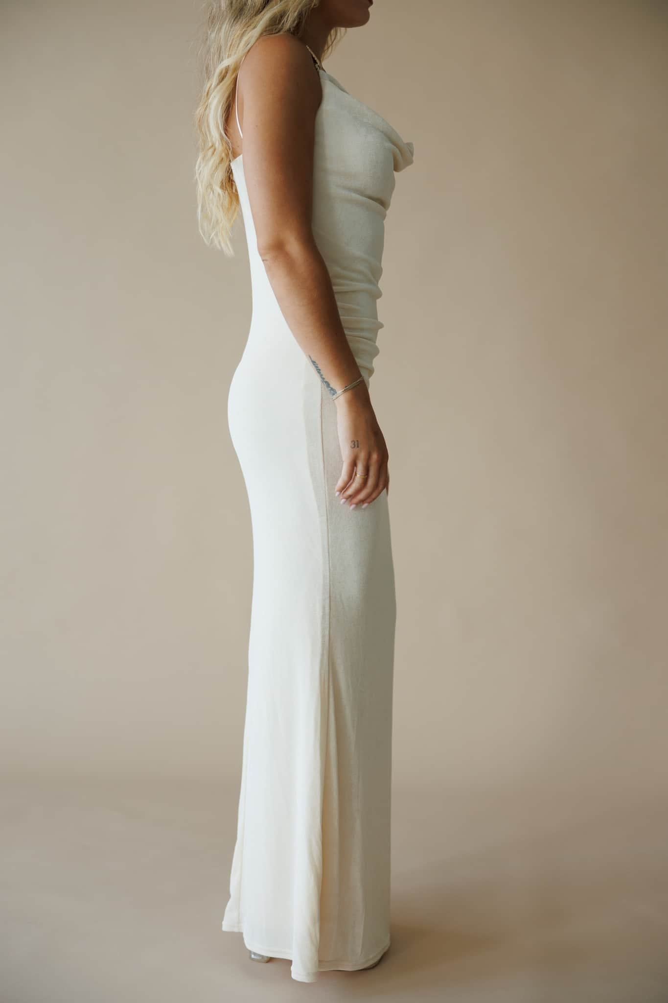 Cream Seashell Trim Maxi Dress