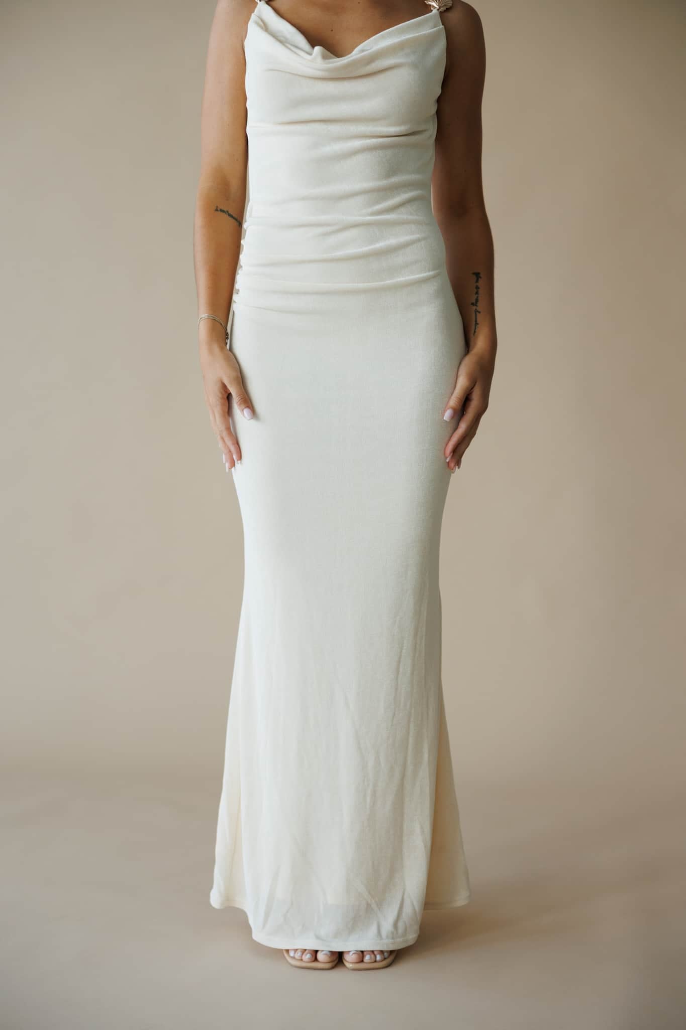 Cream Seashell Trim Maxi Dress