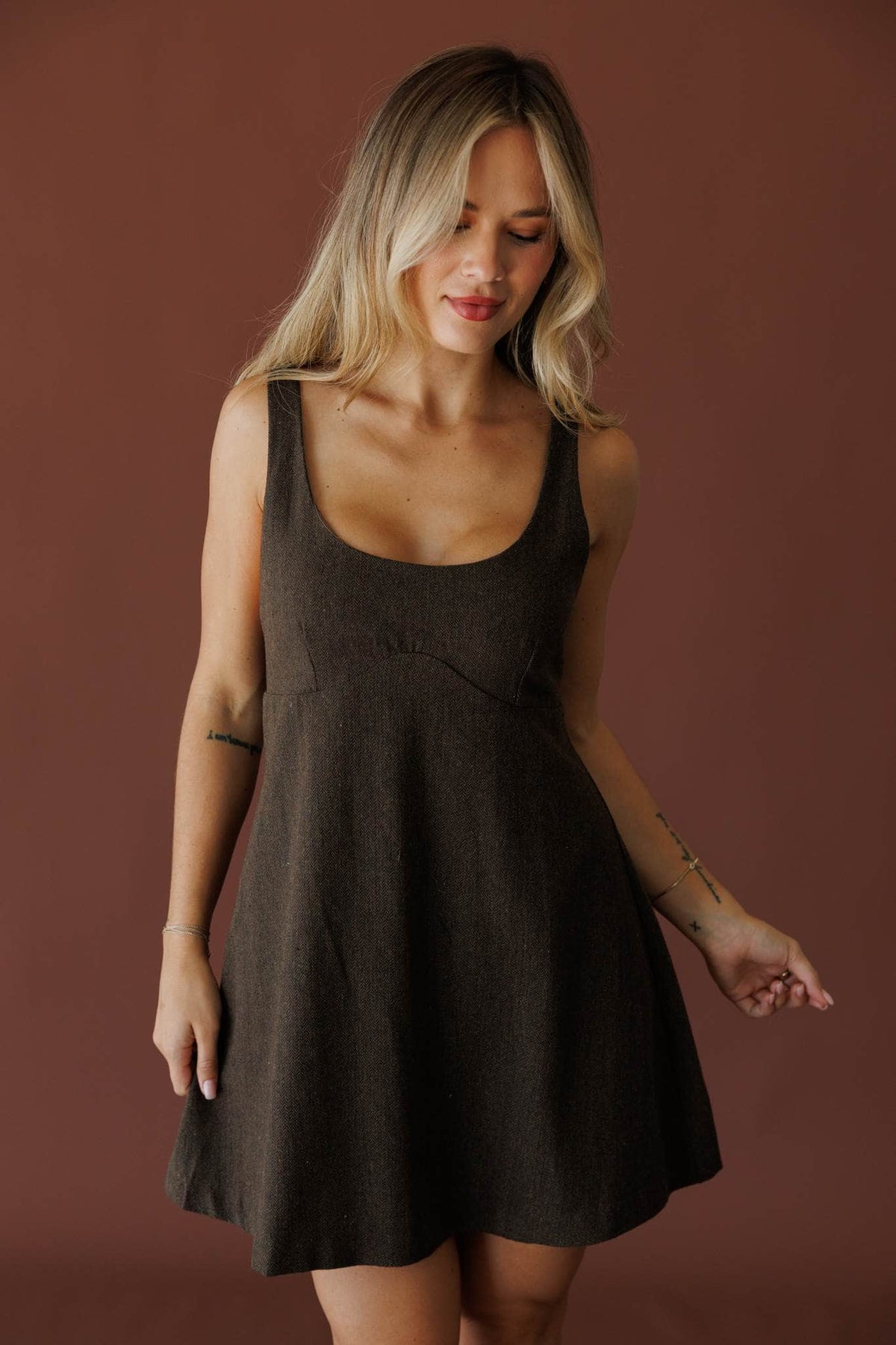 Brown knit shift mini dress