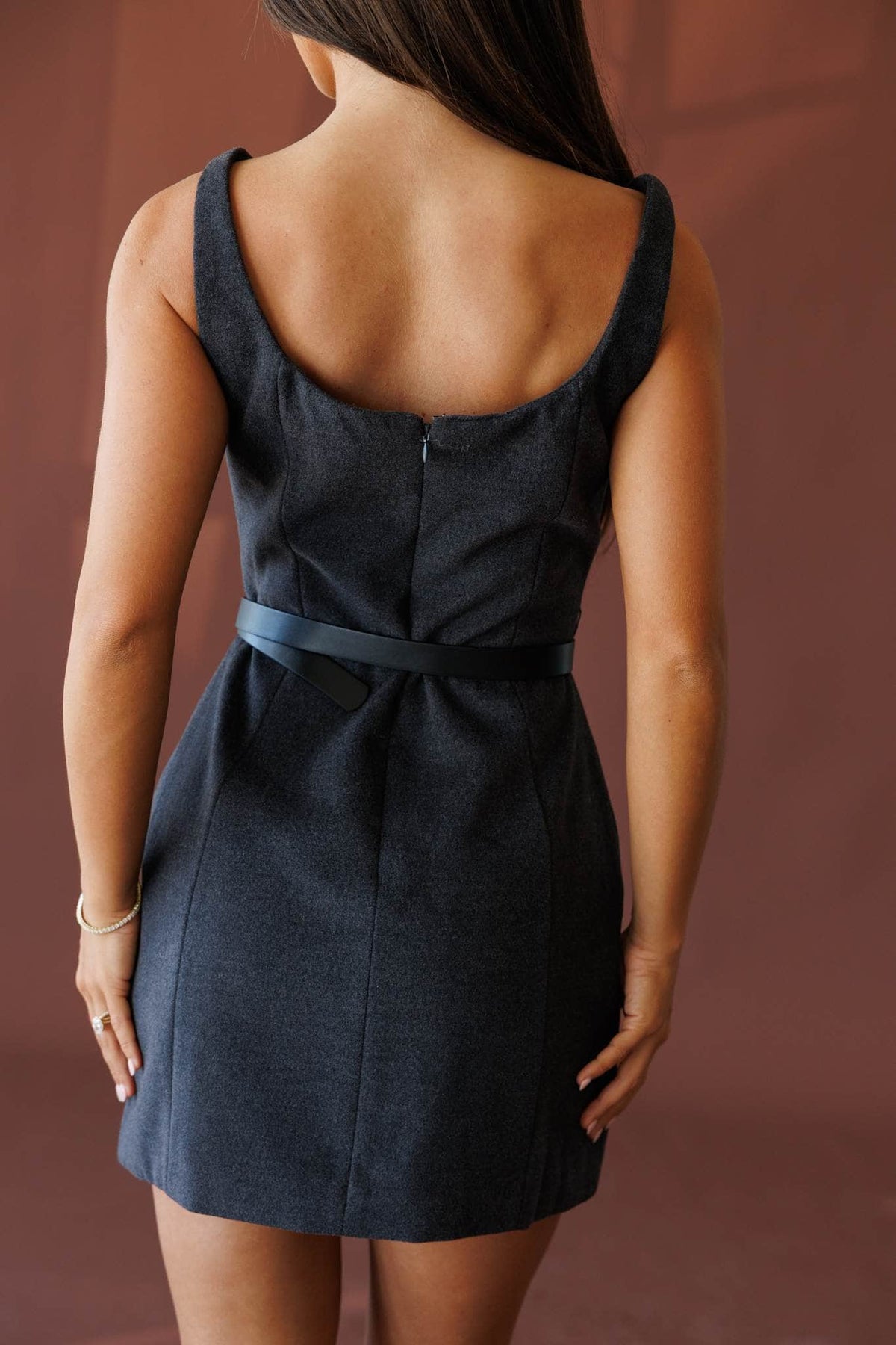 Dark grey belted mini dress