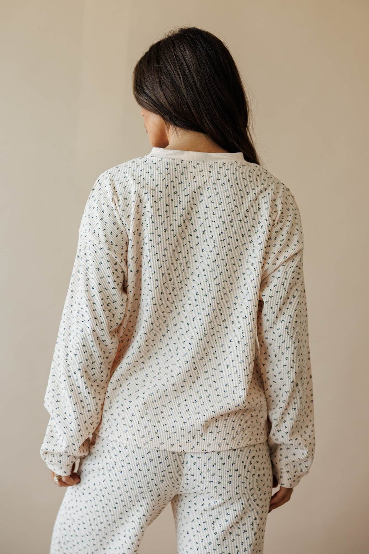 Cream ditsy floral henley top