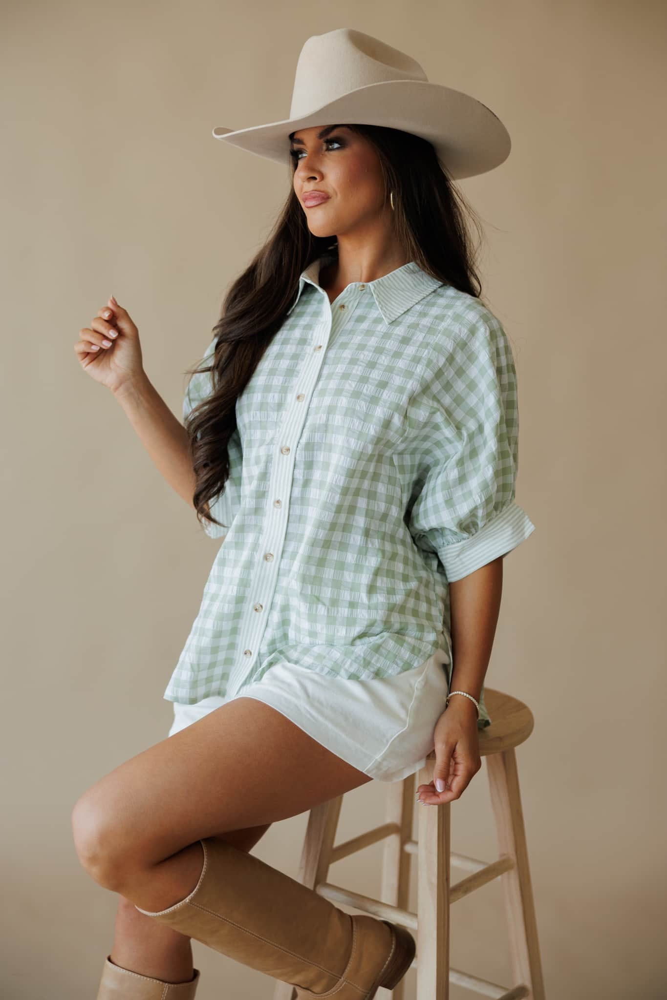 Sage Gingham Stripe Blouse