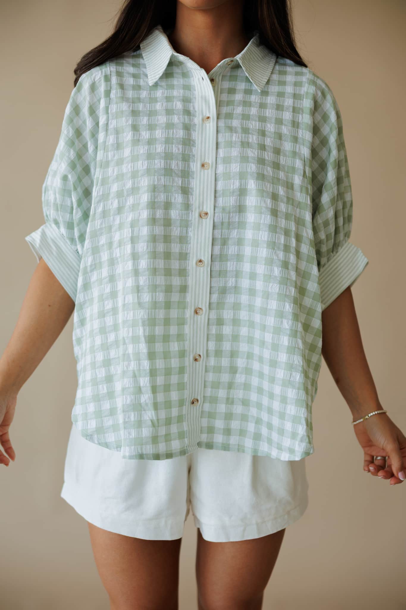 Sage Gingham Stripe Blouse