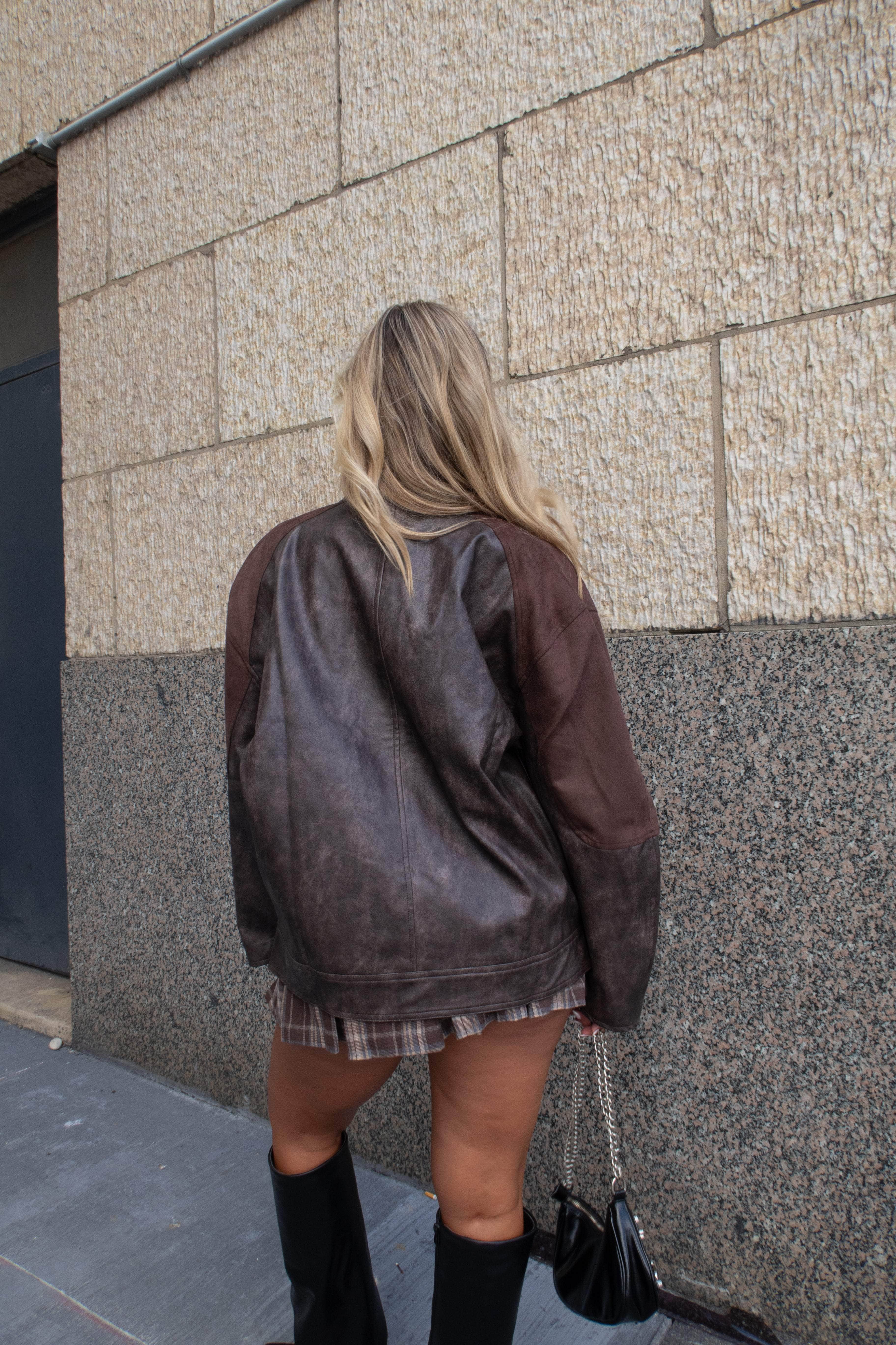 Espresso Faux Leather Bomber Jacket