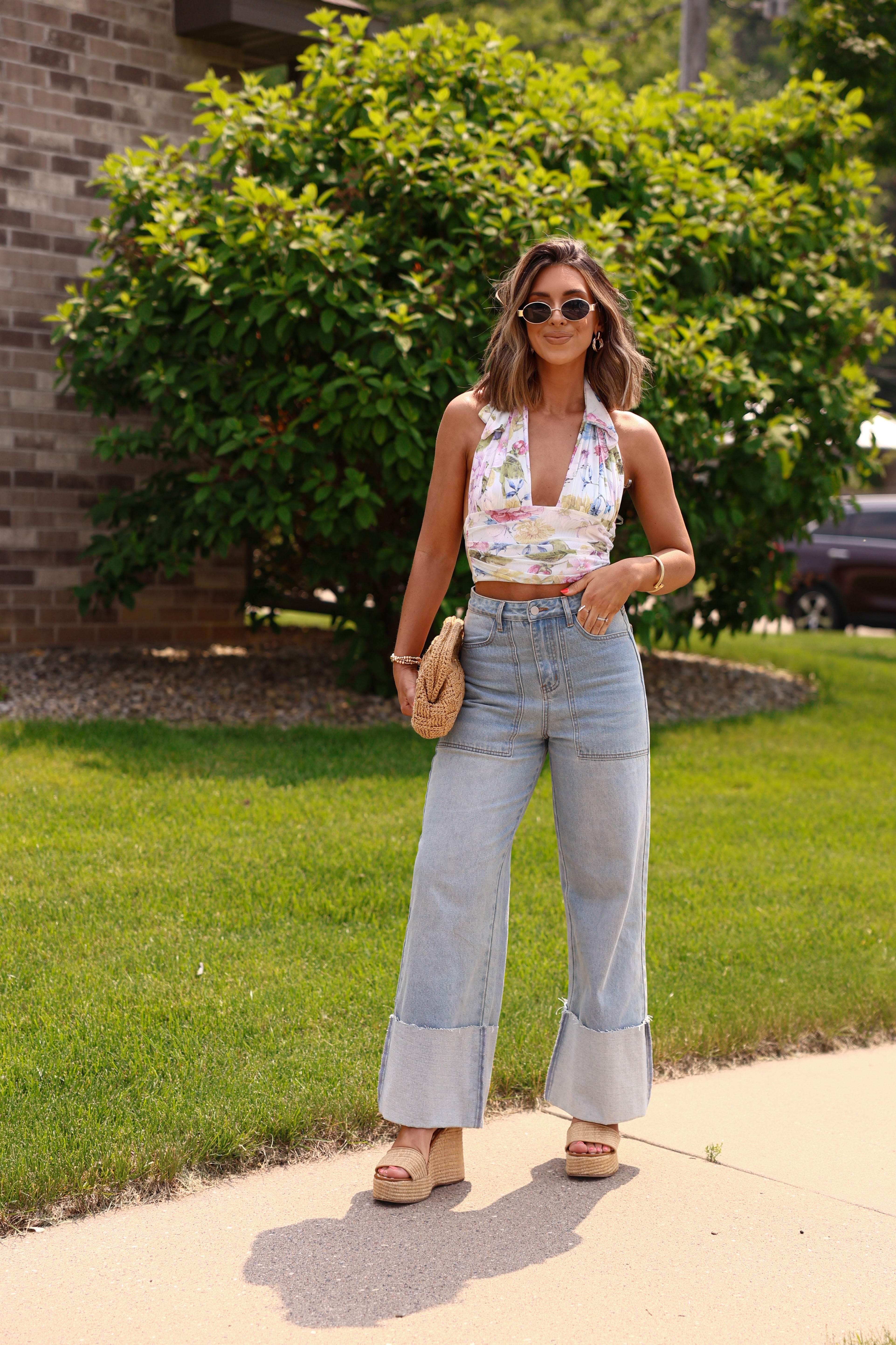 Folded Wide Leg Denim