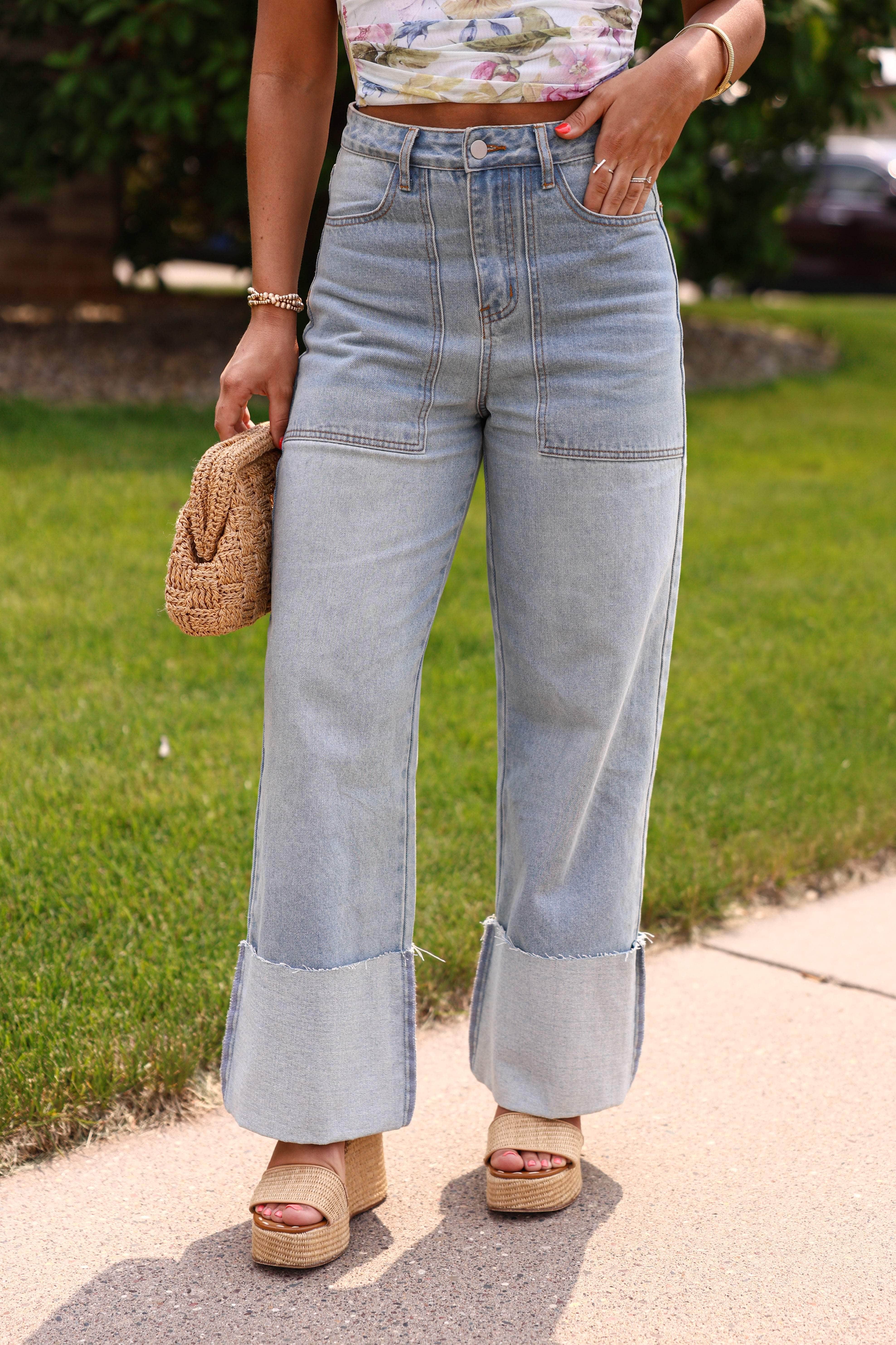 Folded Wide Leg Denim