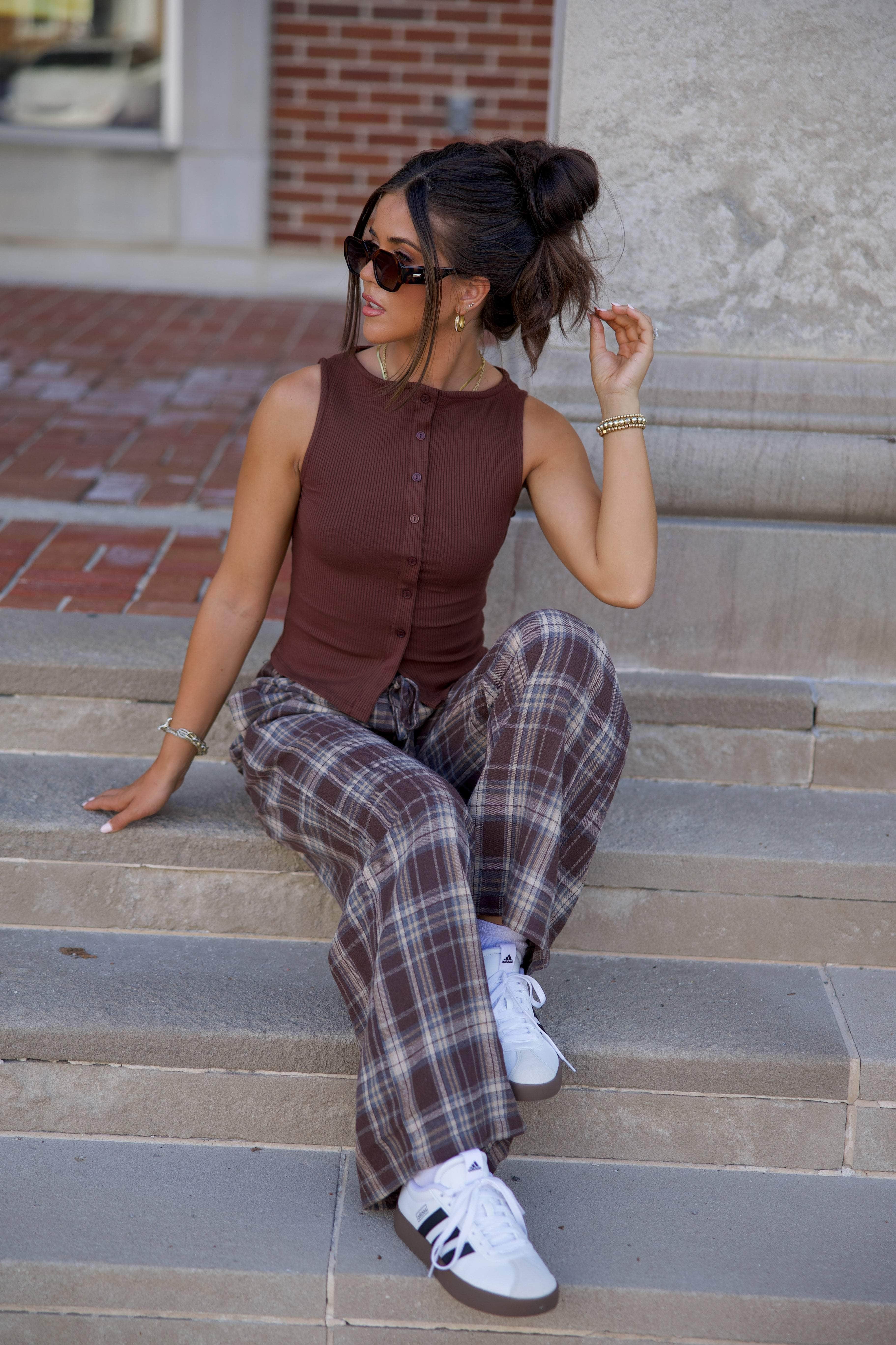 Brown Plaid Boxer Pants