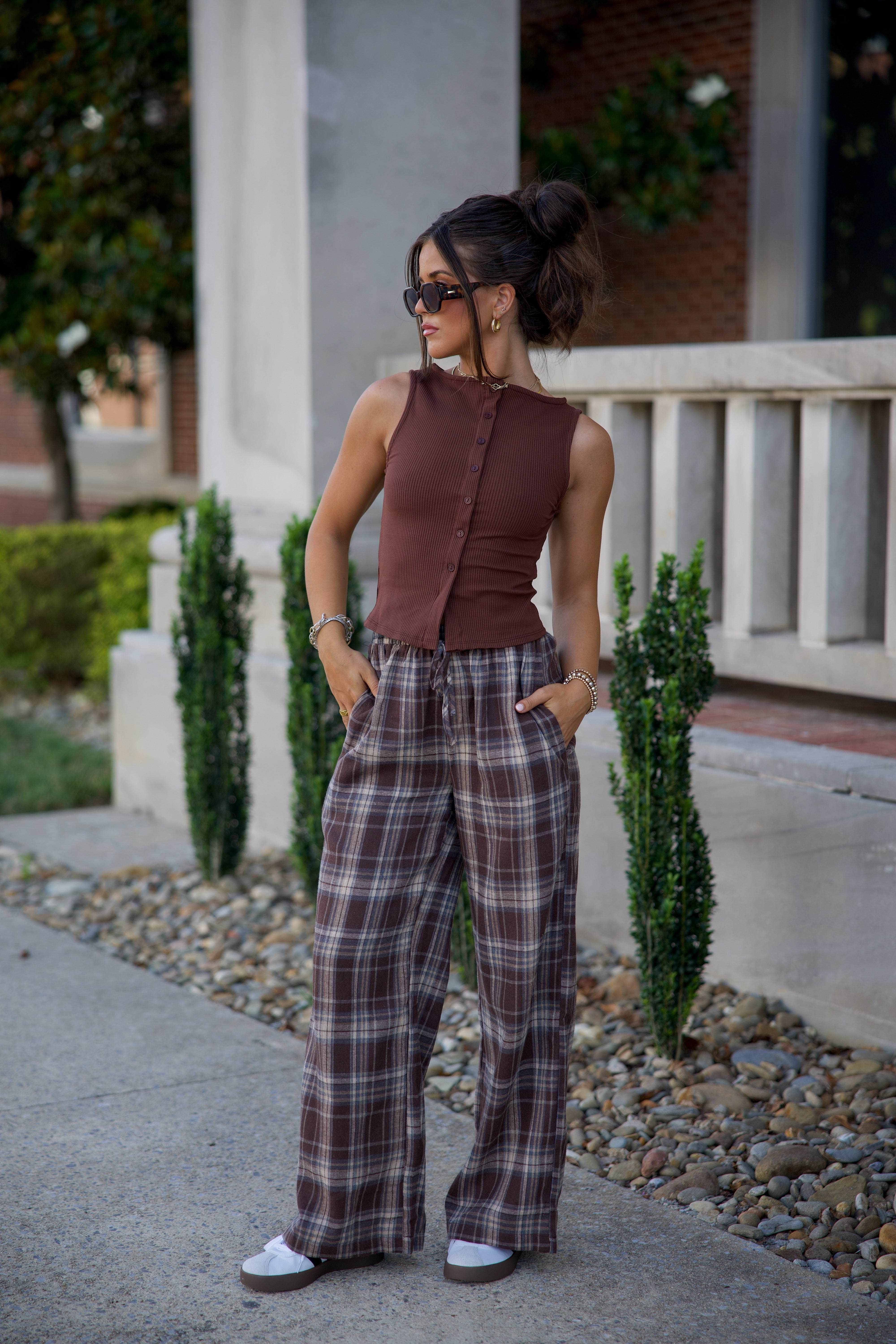 Brown Plaid Boxer Pants