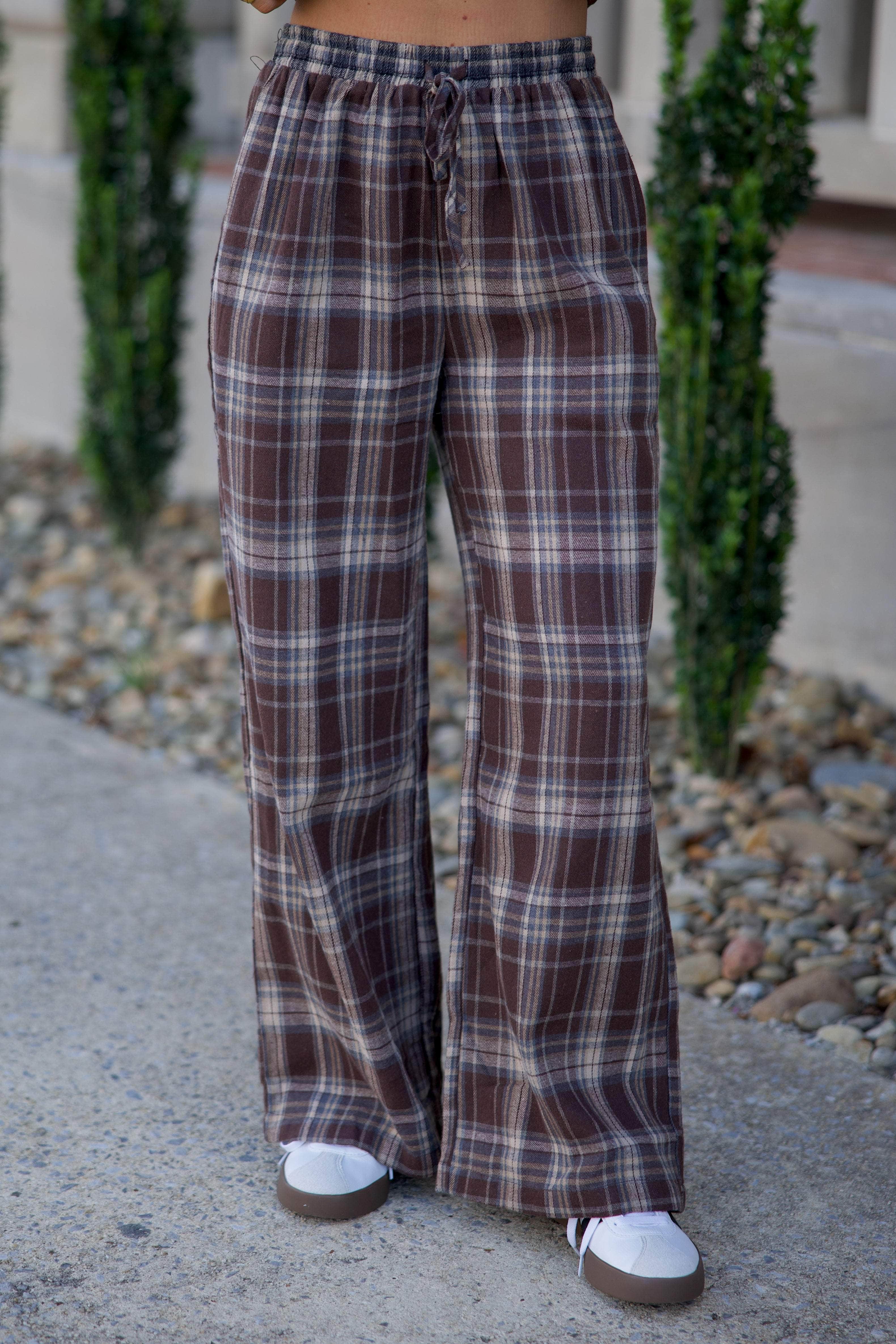 Brown Plaid Boxer Pants