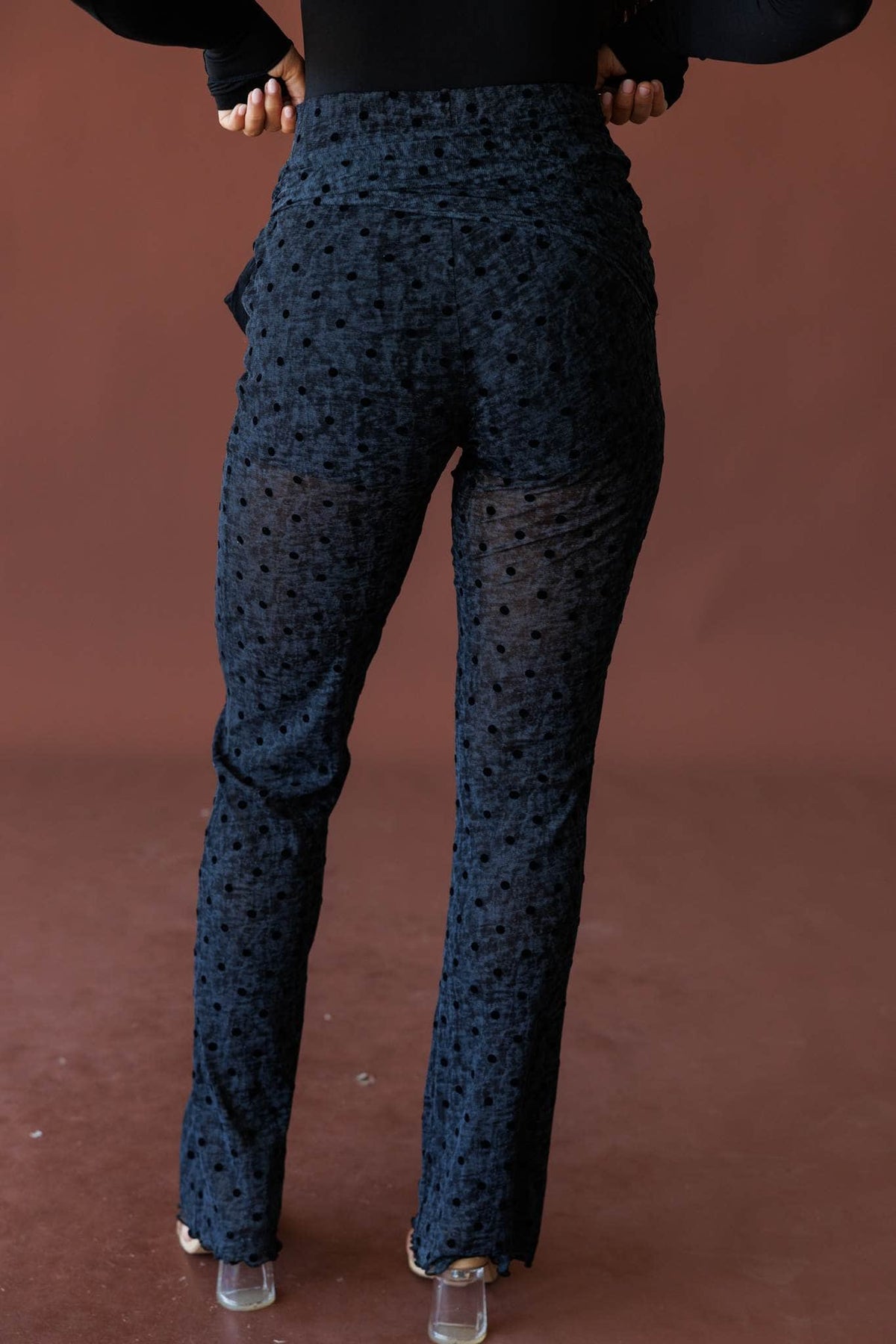 Grey polka dot mesh pants