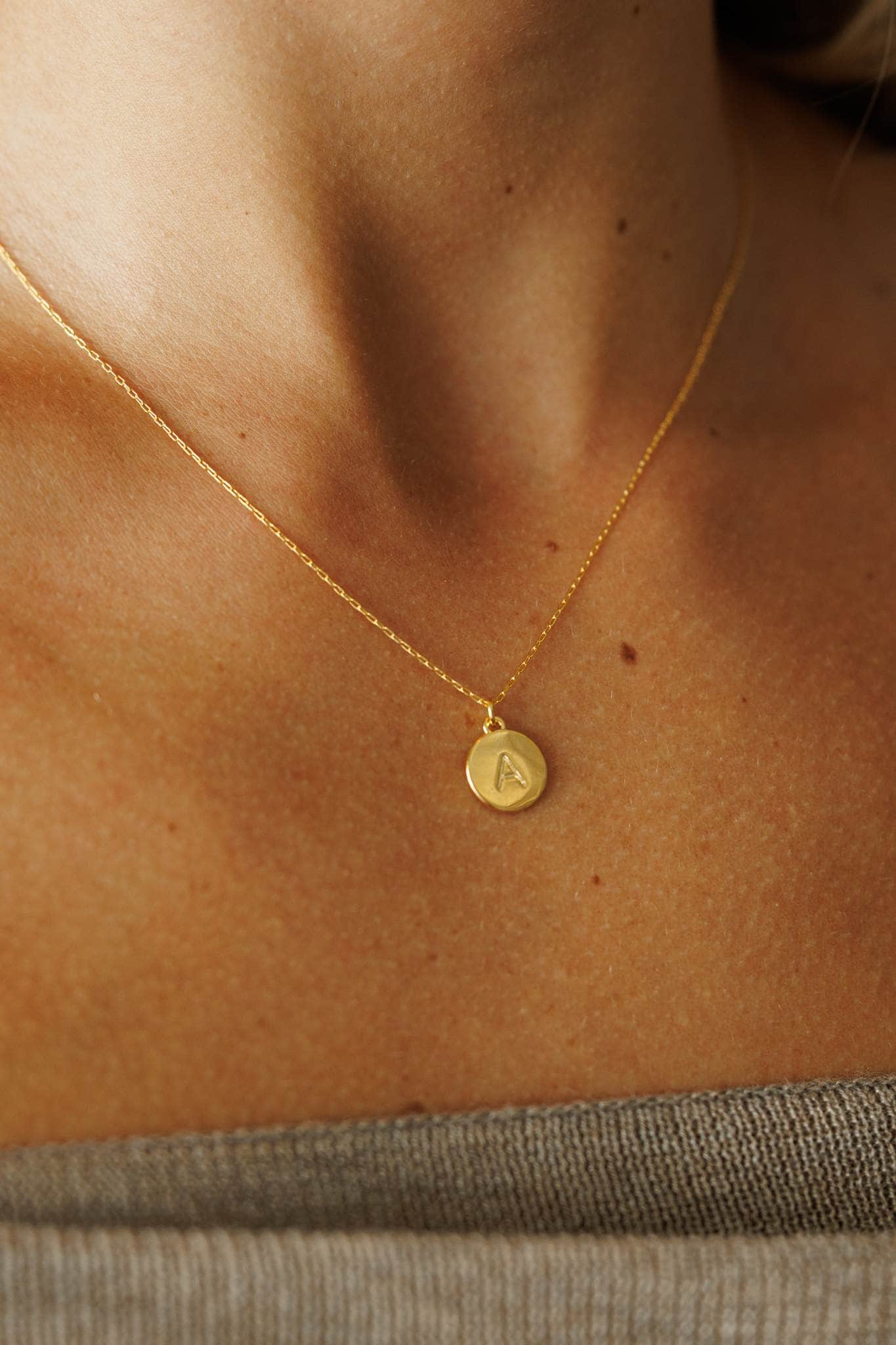 Gold Circle Initial Necklace