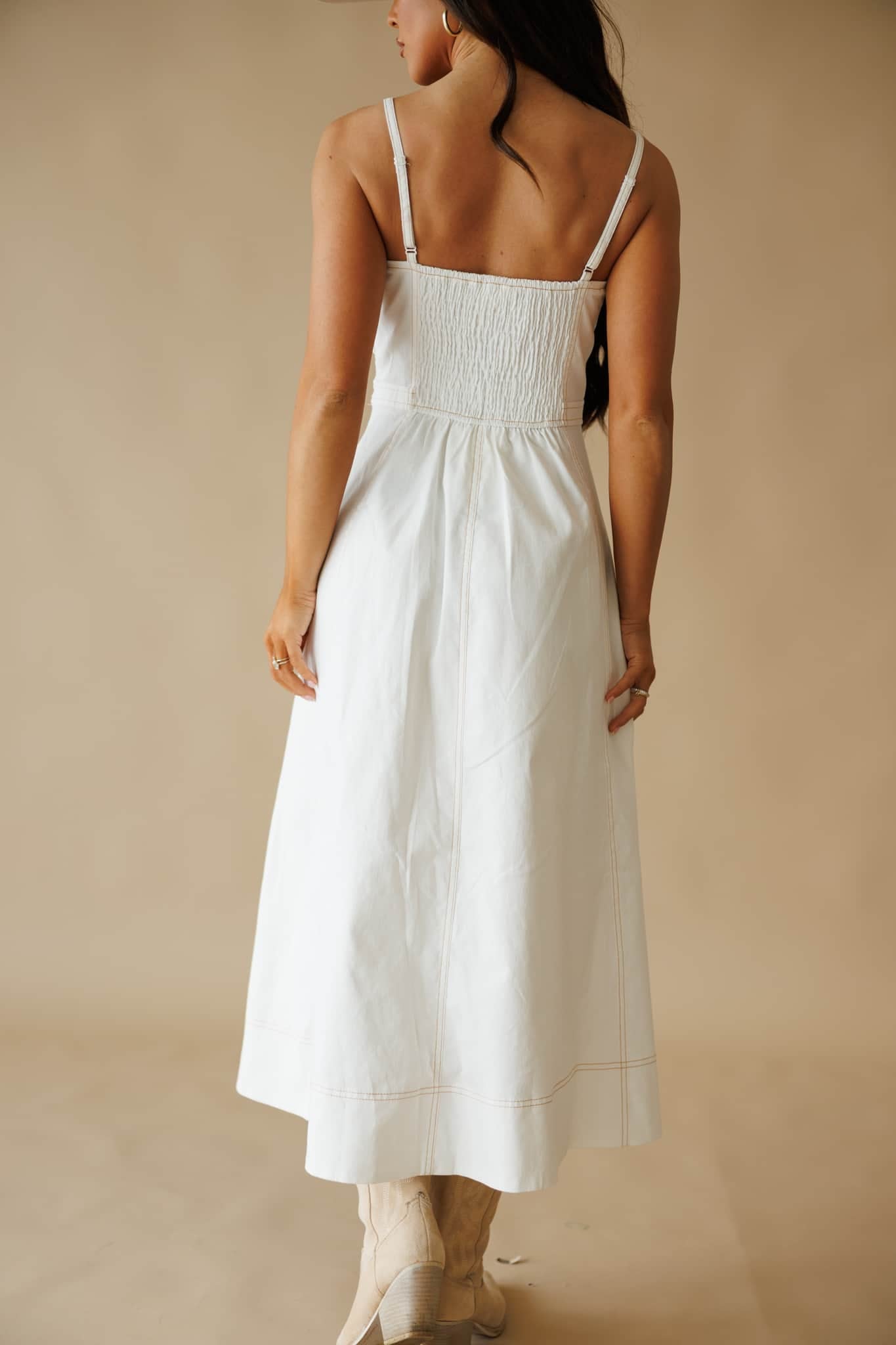 White Bustier Flare Midi Dress