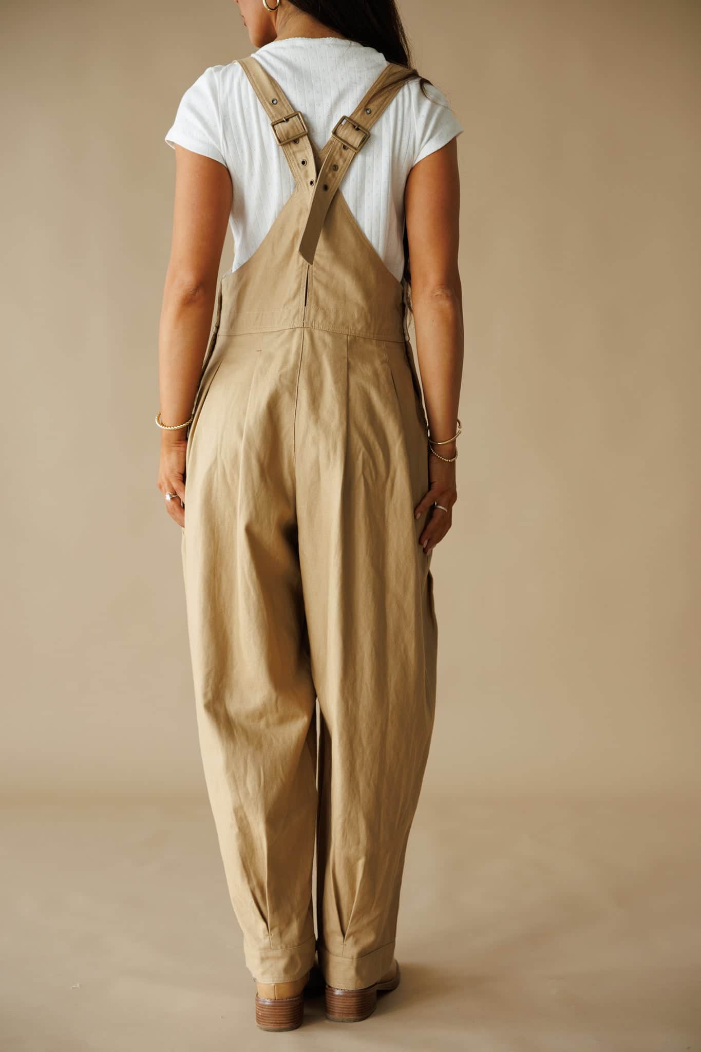 Tan Pleated Barrel Overalls