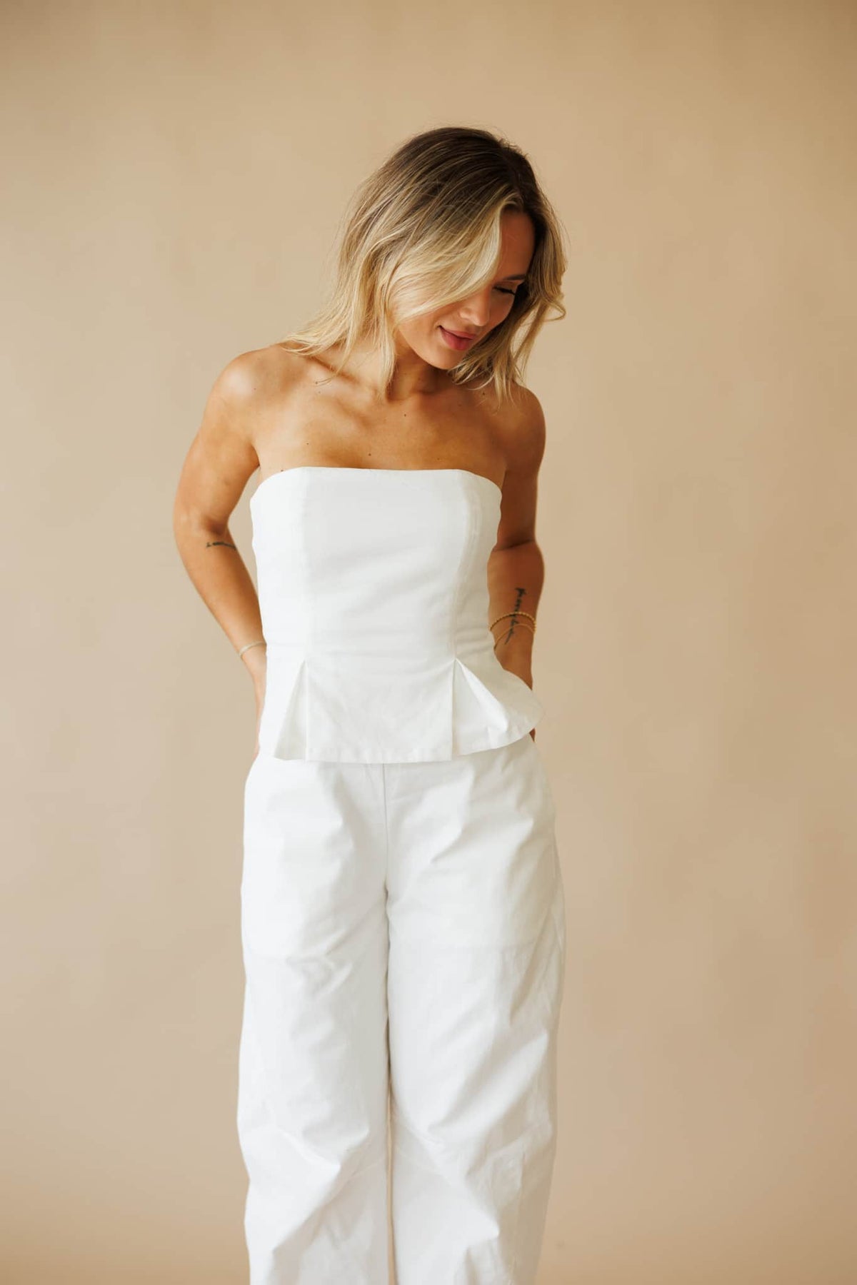 White Peplum Barrel Jumpsuit