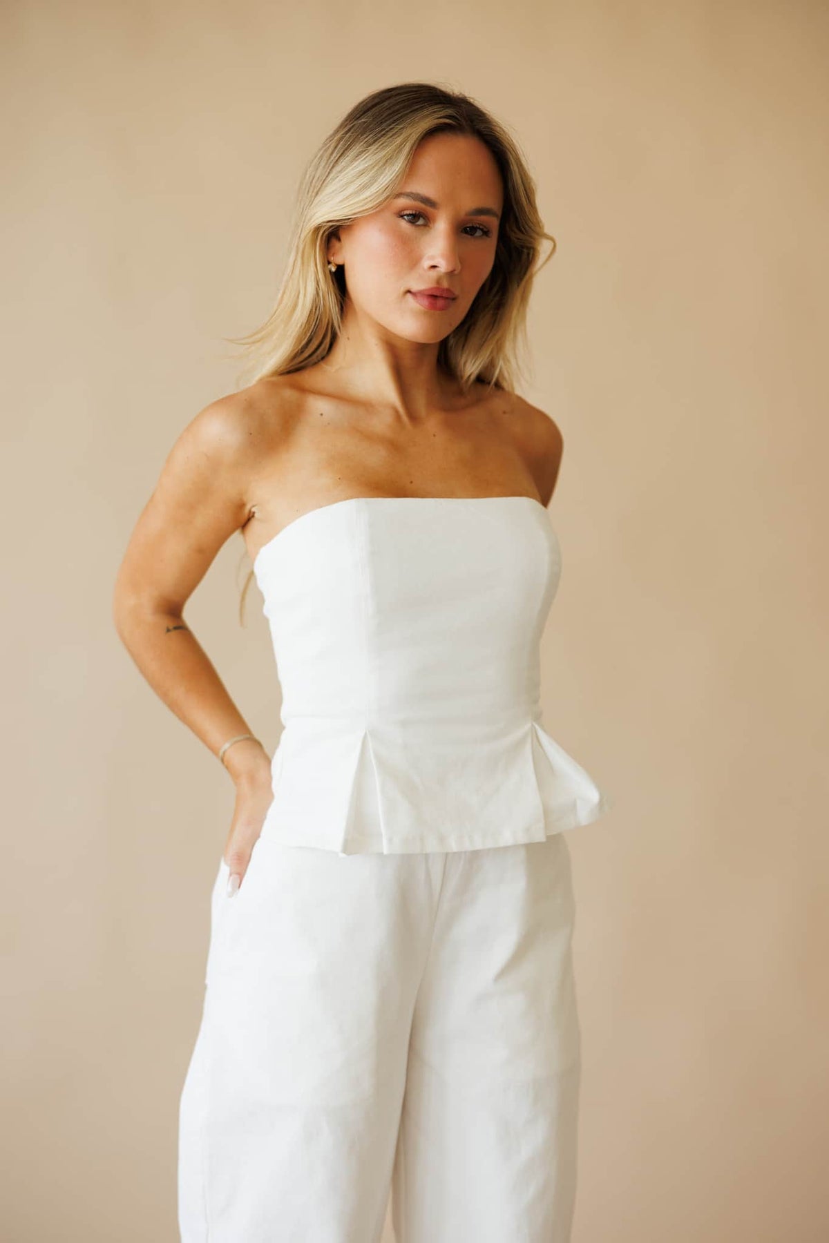 White Peplum Barrel Jumpsuit