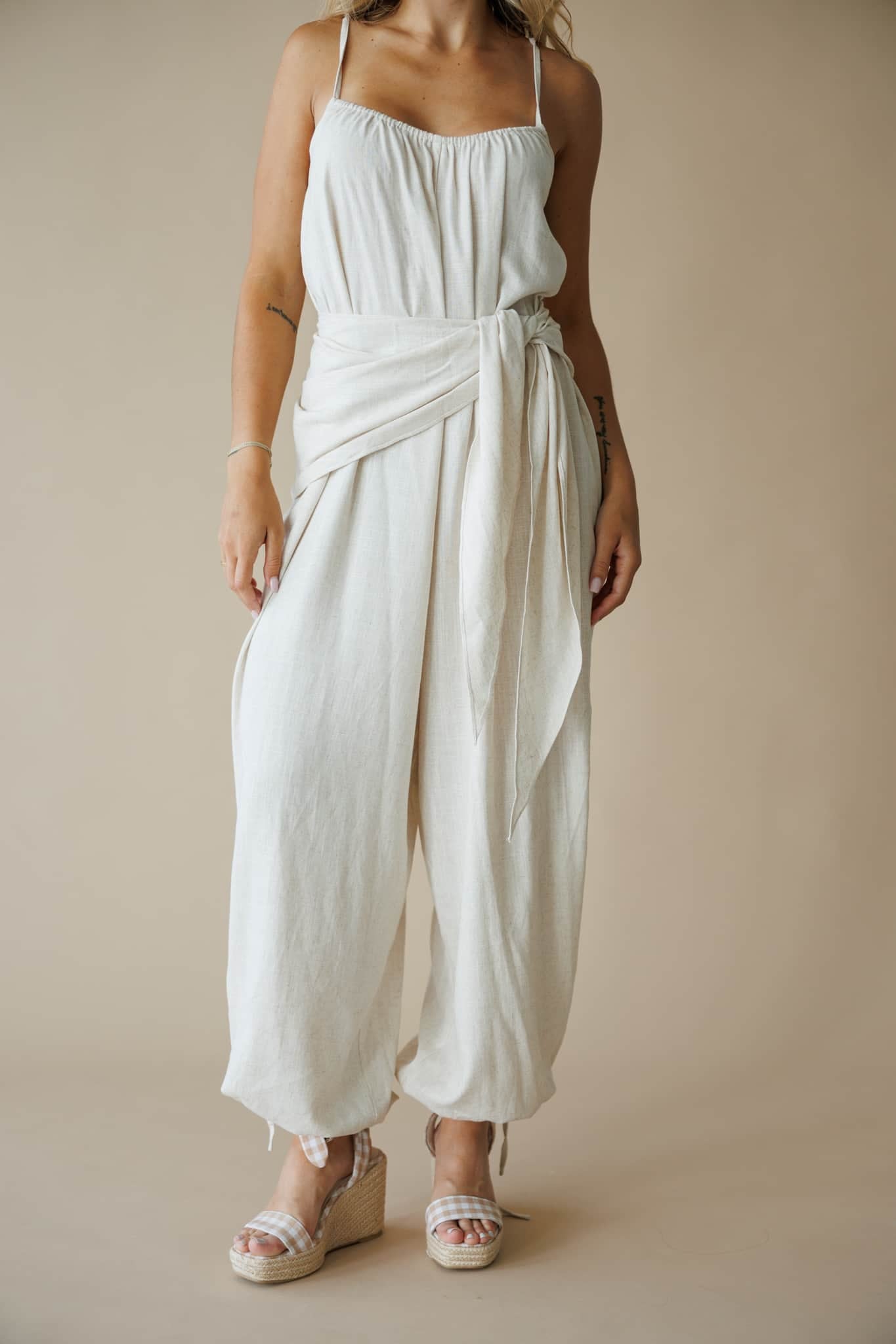 Natural Scarf Tie Jumpsuit