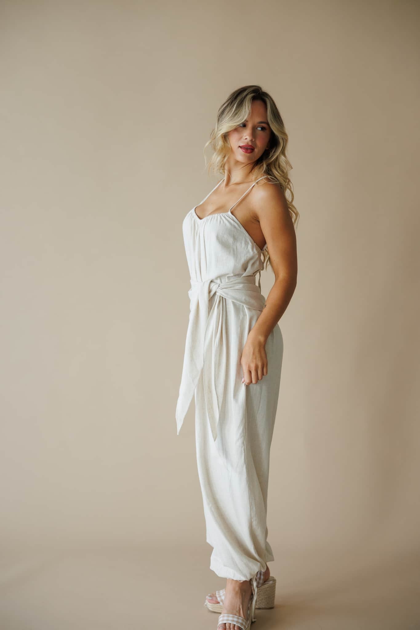 Natural Scarf Tie Jumpsuit