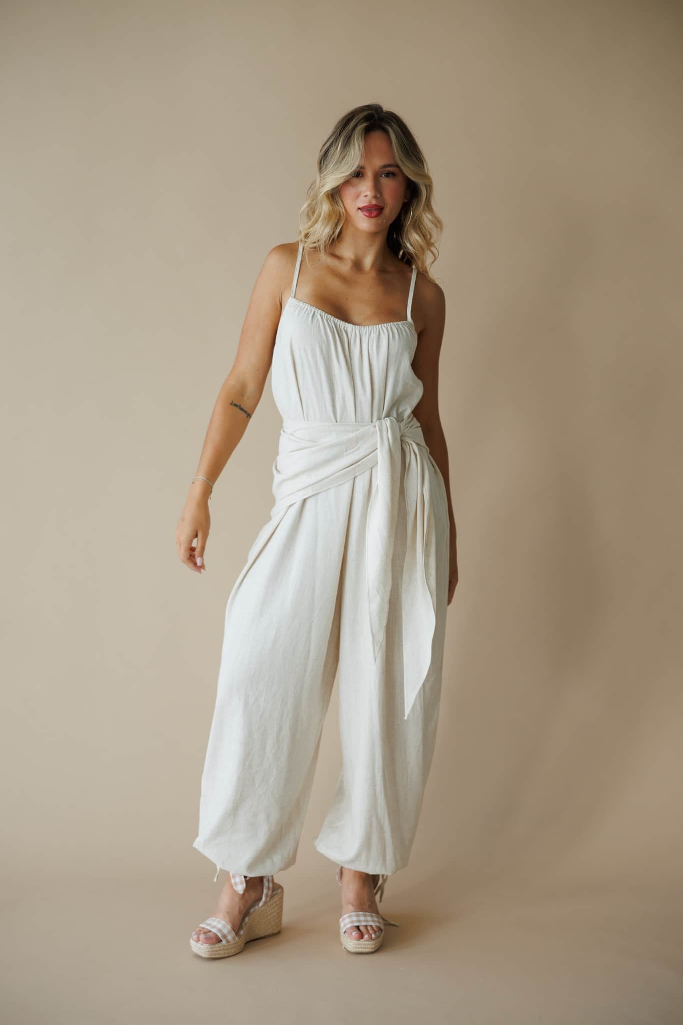 Natural Scarf Tie Jumpsuit