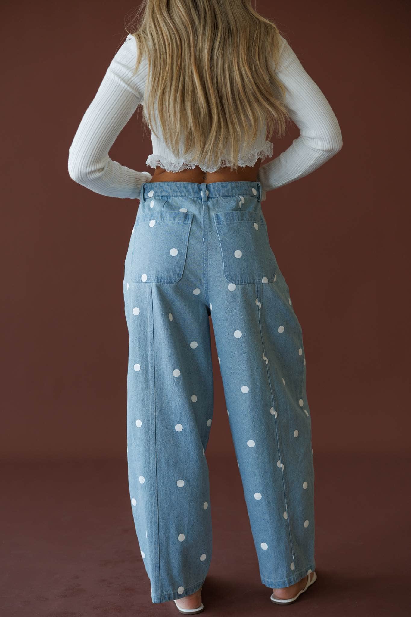 Polkadot Denim Barrel Pants