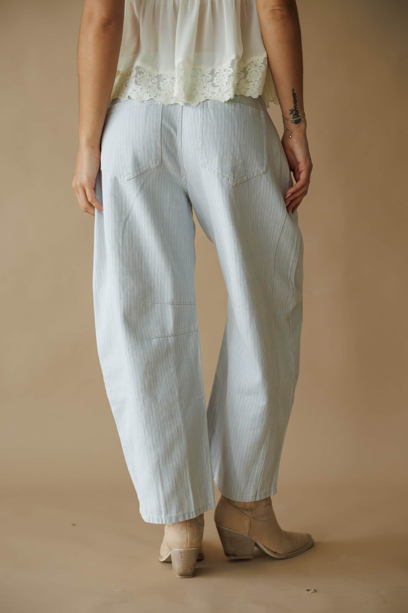 Striped Twill Denim Barrel Pants