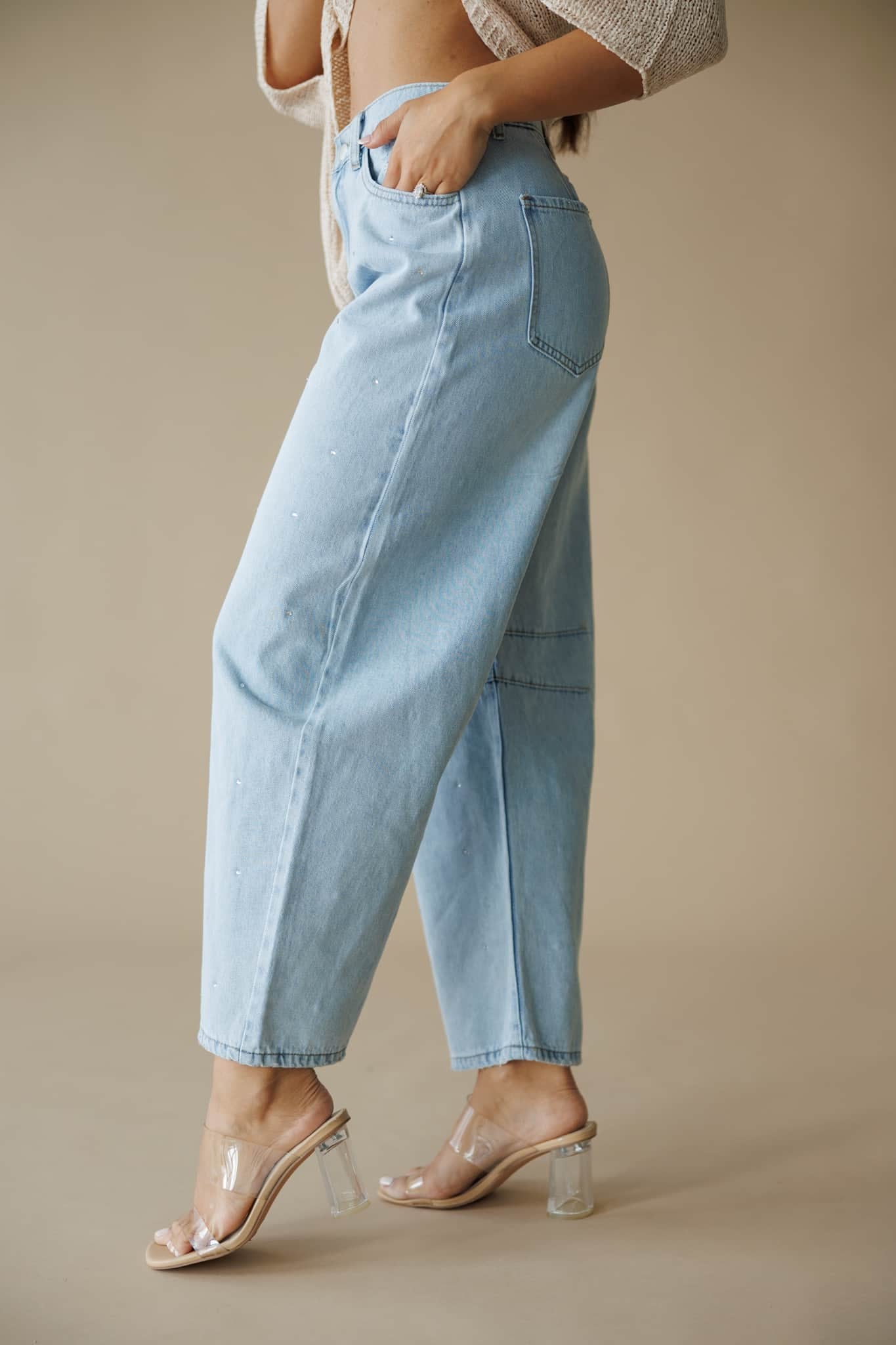 Rhinestoned Barrel Jeans