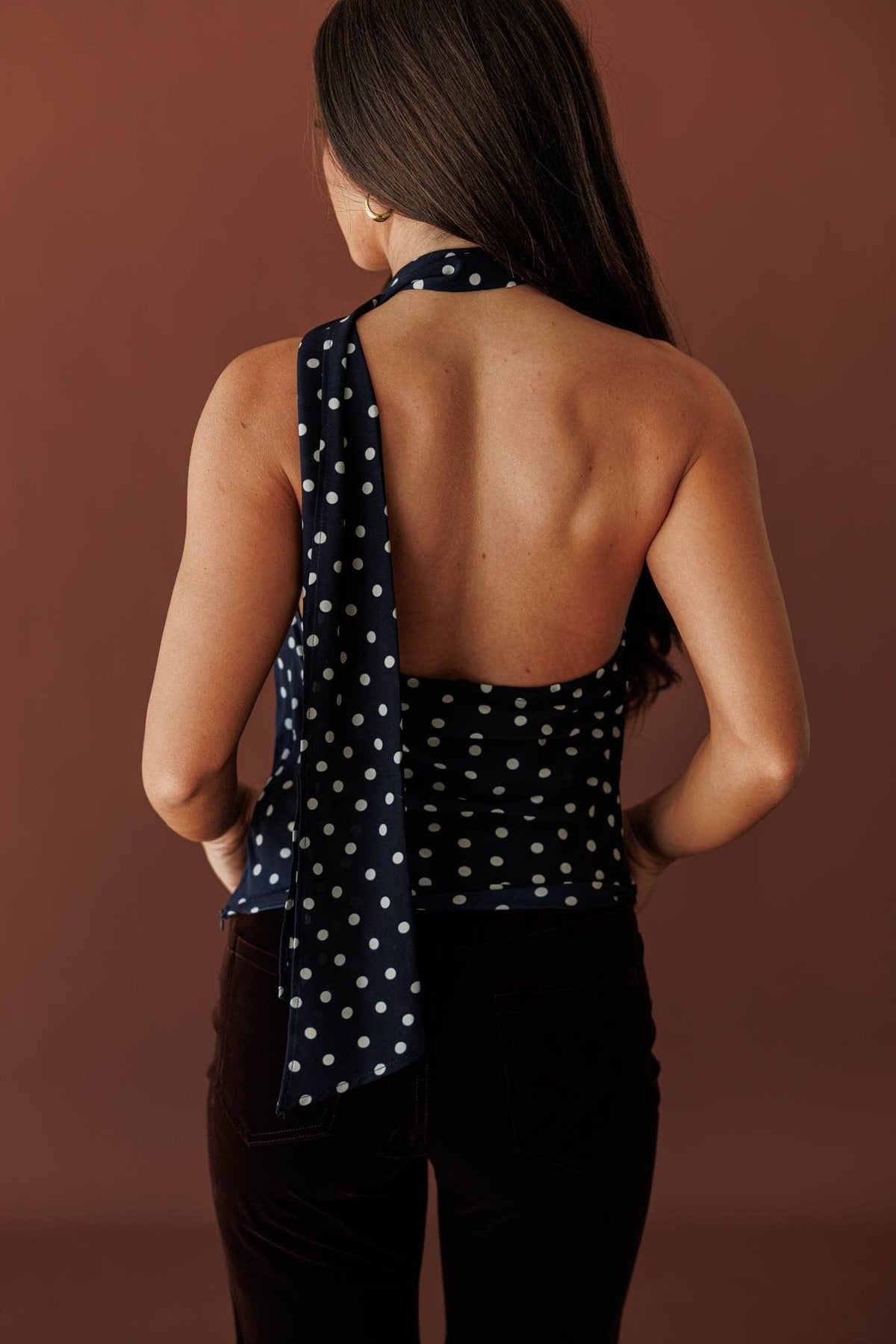 Spot On Scarf Halter Top, back view of the open back