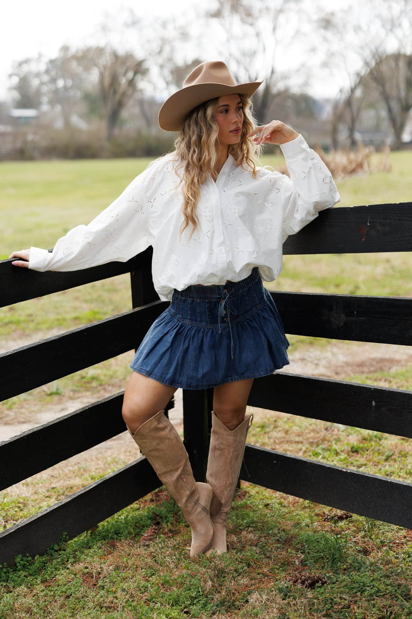 Denim Pintuck Skirt