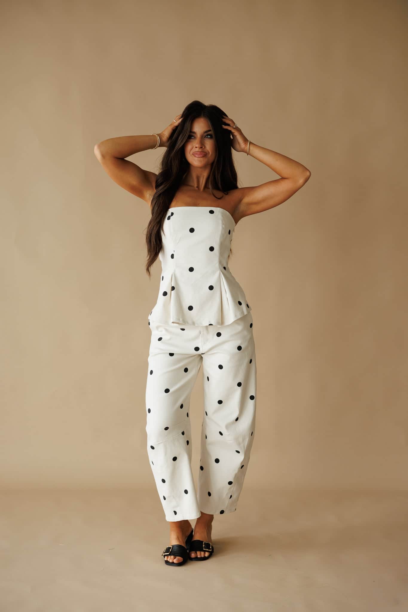 Ivory Polka Dot Barrel Pants