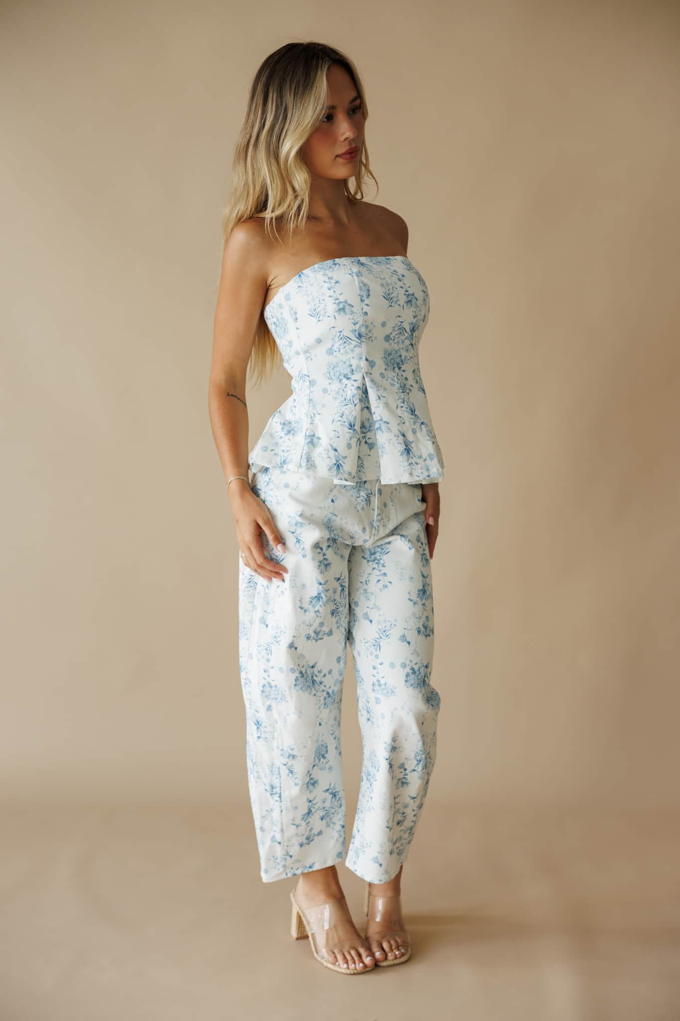 White Floral Barrel Pants