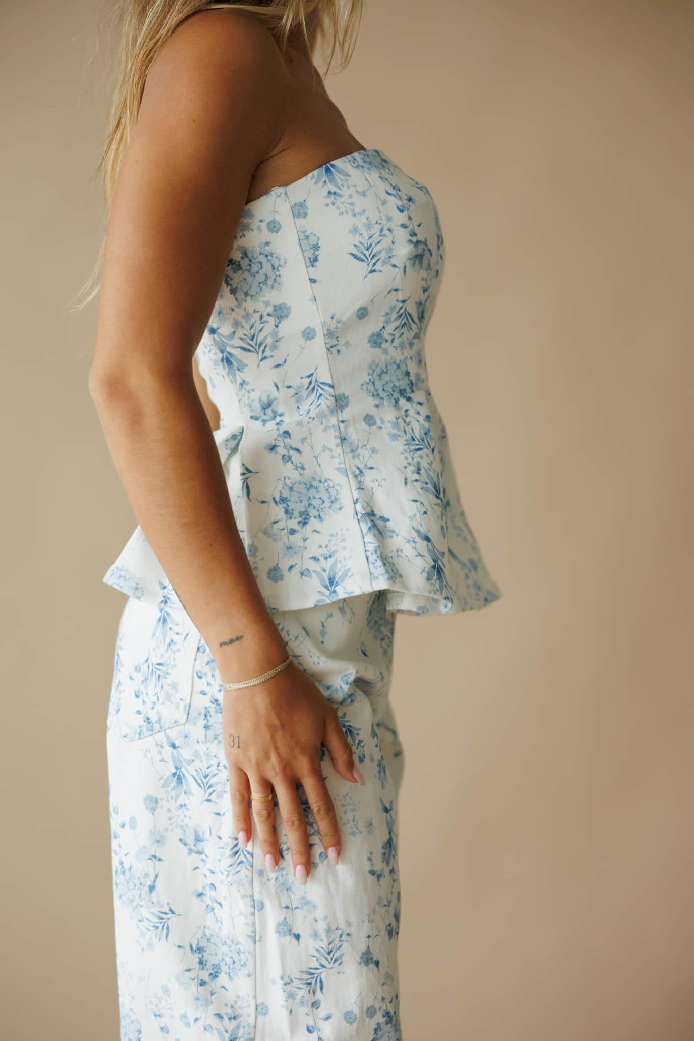 White Floral Strapless Top